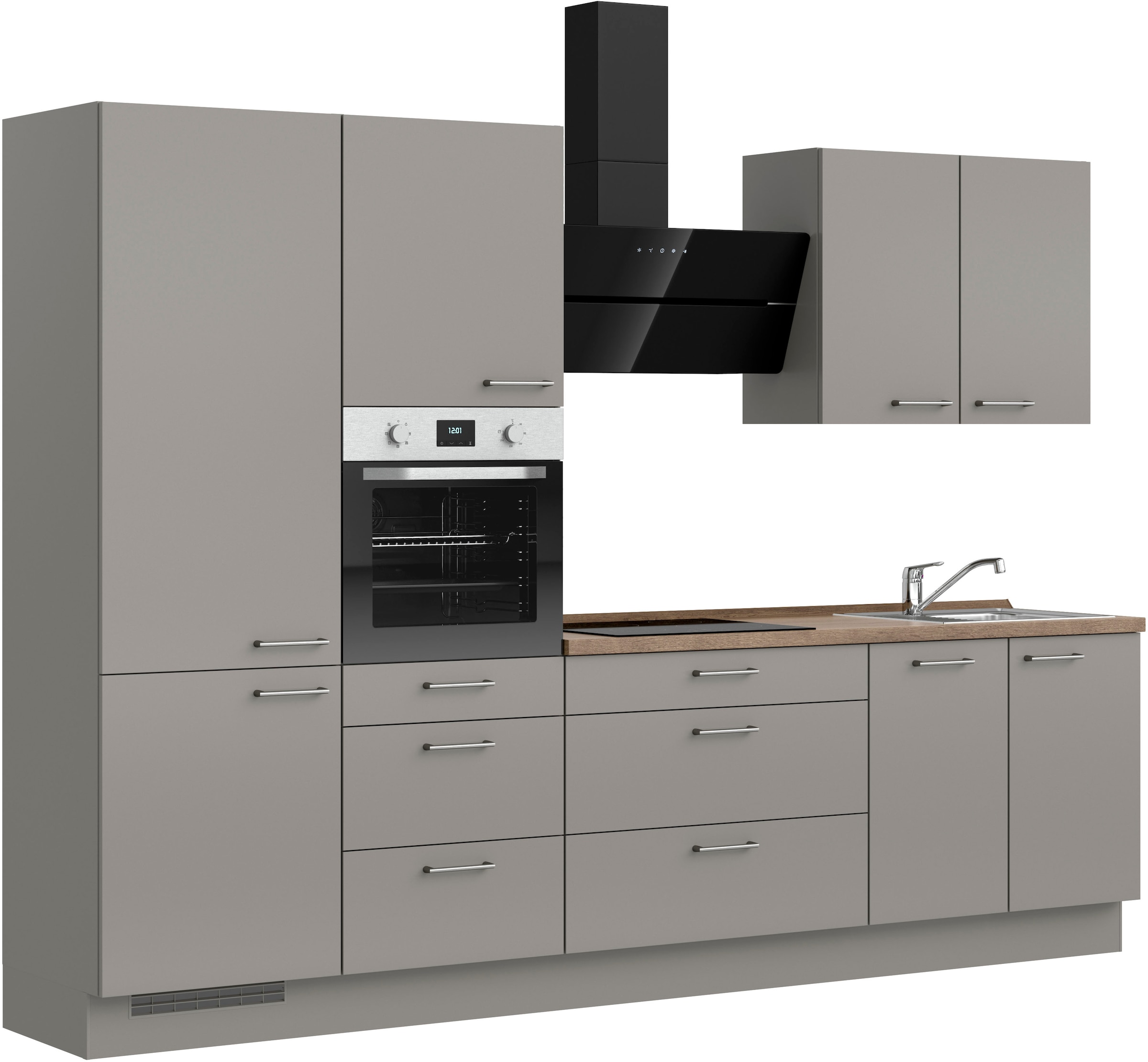 nobilia® Küchenzeile »"Laser II", Ausrichtung wählbar, Breite 300 cm«, vormontiert, wahlw. mit unterschiedlichen E-Geräten-Sets