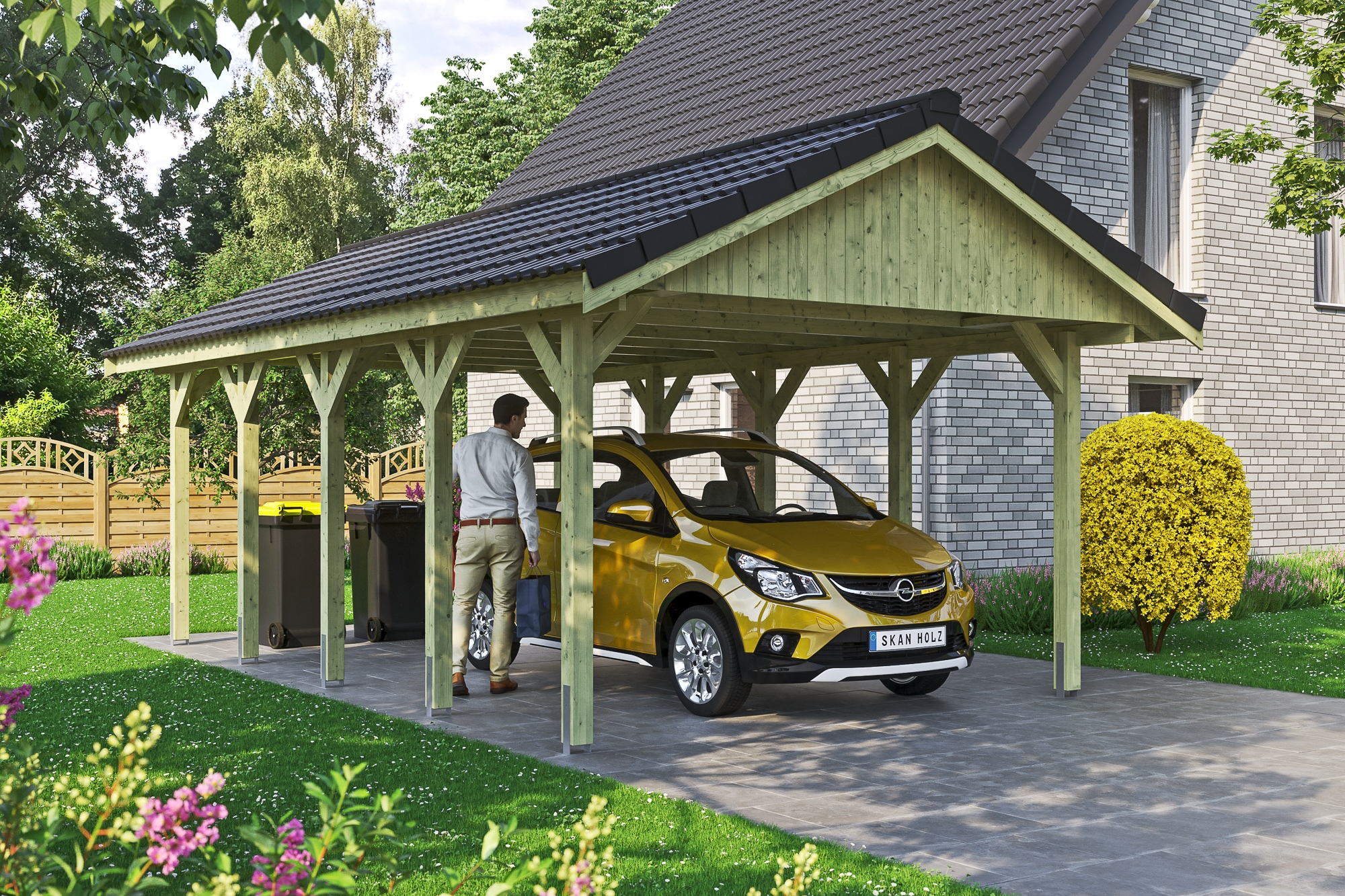 Skanholz Einzelcarport »Wallgau« Massivholz 340 cm Grün mit Dachlattung