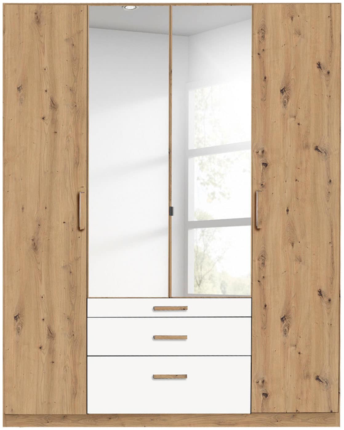 rauch Kleiderschrank »Schrank Drehtürenschrank Ankleide Garderobe Schlafzimmer MOSBACH« Breiten: 181/226/271 cm, Höhe 210 cm,  mit Spiegel und farblich abgesetzten Schubladen MADE IN GERMANY