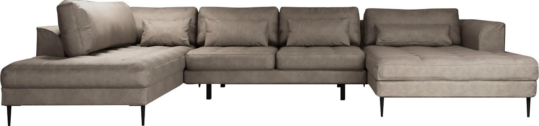 TRENDMANUFAKTUR Wohnlandschaft »Luzi, gemütliches Sofa, extra viel Platz, viele Kissen, OTTOs Choice«, Designsofa mit tollem Sitzkomfort, Metallfüße schwarz, Breite 361 cm