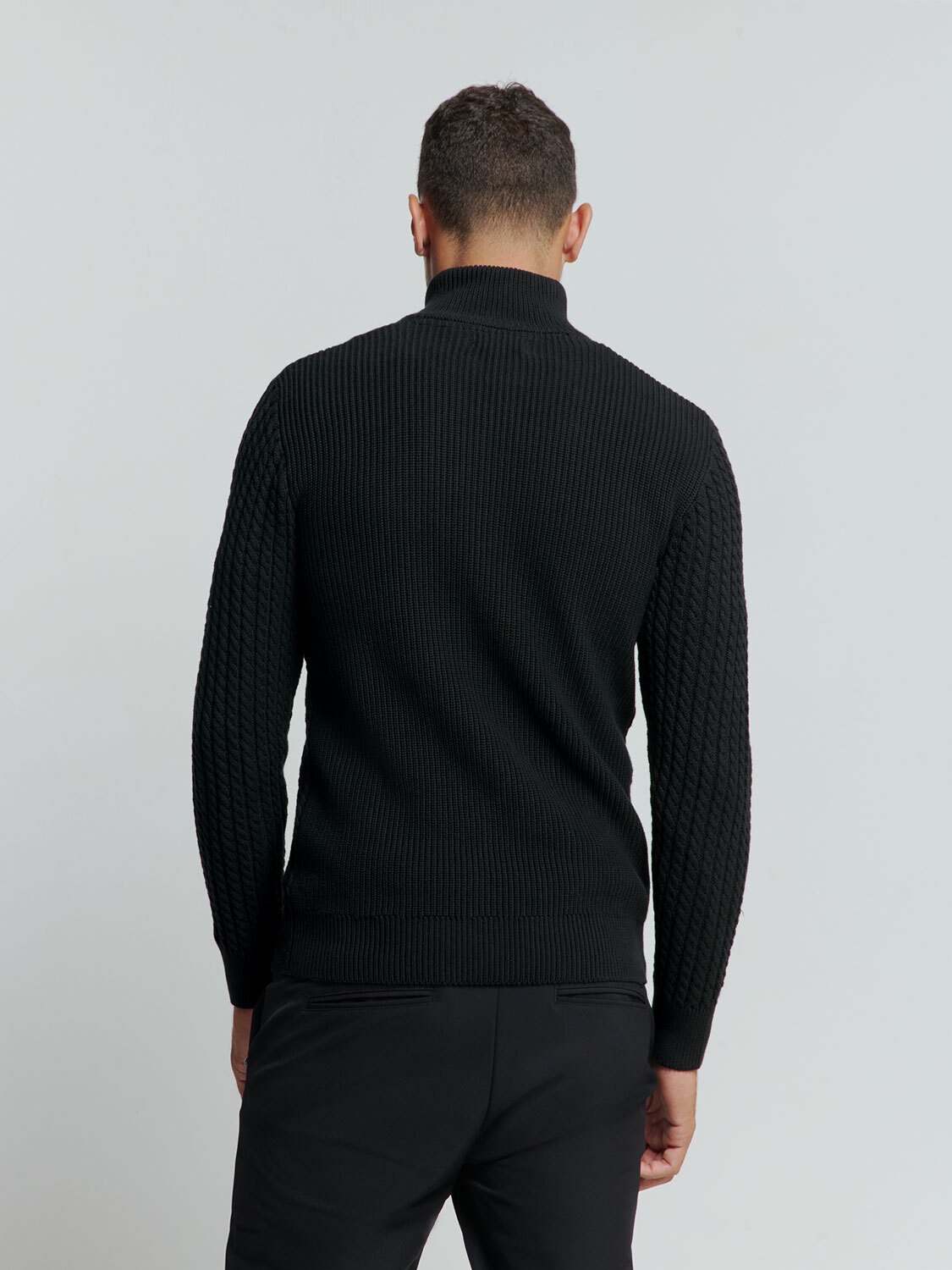NO EXCESS Rollkragenpullover »No Excess Jacquard-Pullover mit Halbknopfleiste«