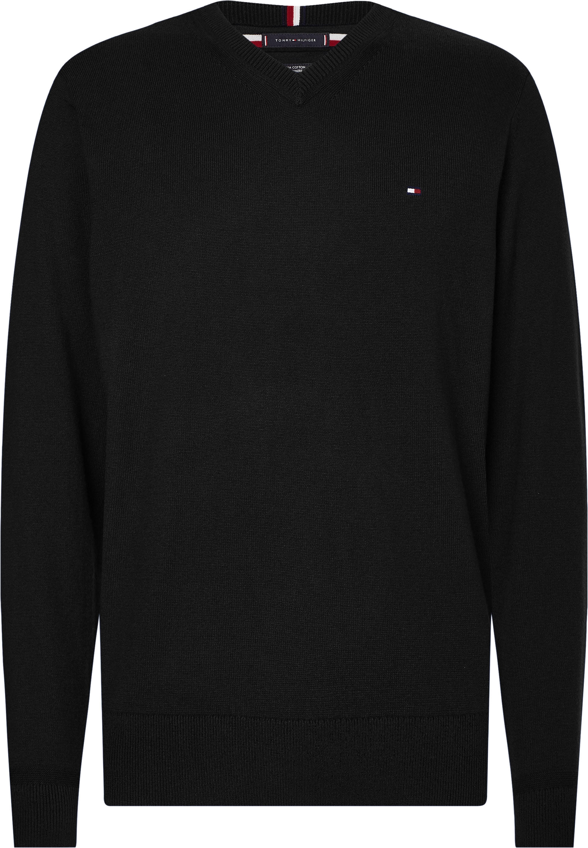 Tommy Hilfiger Big & Tall Strickpullover »BT-PIMA ORG CTN CASHMERE VNCK-B«, in Großen Größen, mit Logostickerei auf Brusthöhe