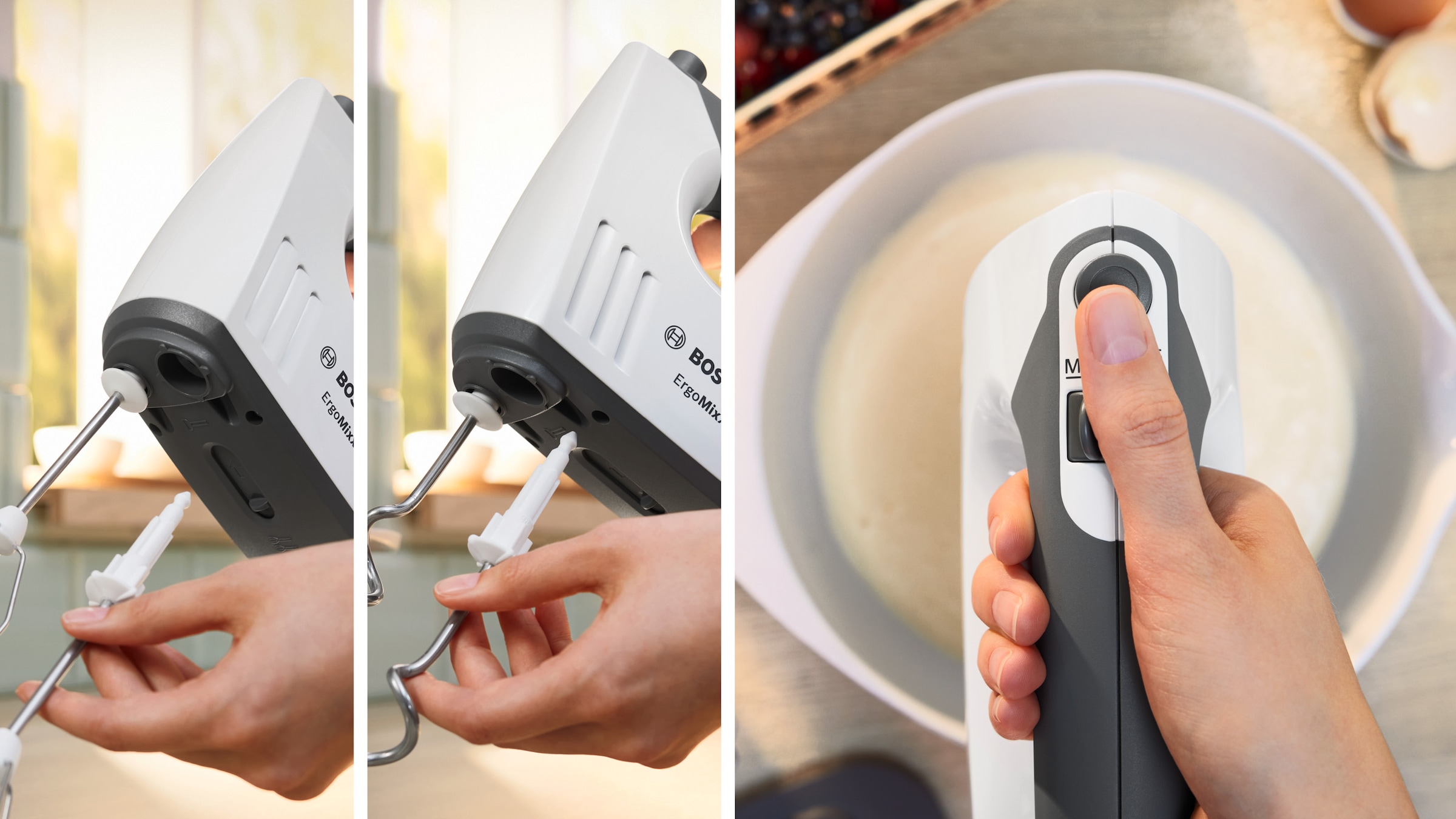 BOSCH Handmixer »ErgoMixx MFQ37470, Edelst. Rührbesen/Knethaken, 5 Stufen, weiß«, 750 W, Turbostufe, Mixfuß, leichtes Gehäuse, Made in Europe