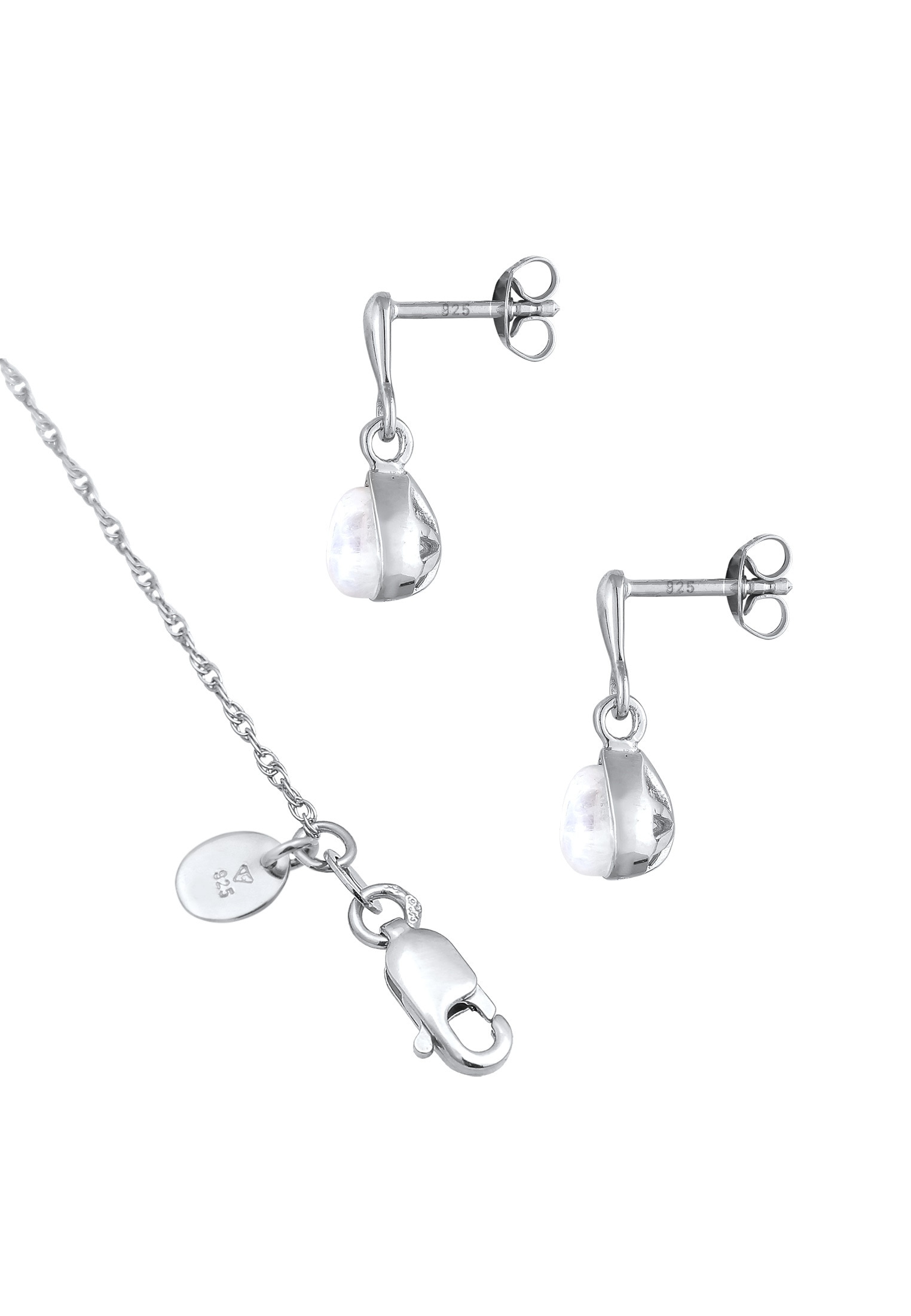 Elli Premium Schmuckset »Mondstein Tropfen Kette Ohrhänger 925 Silber« ()