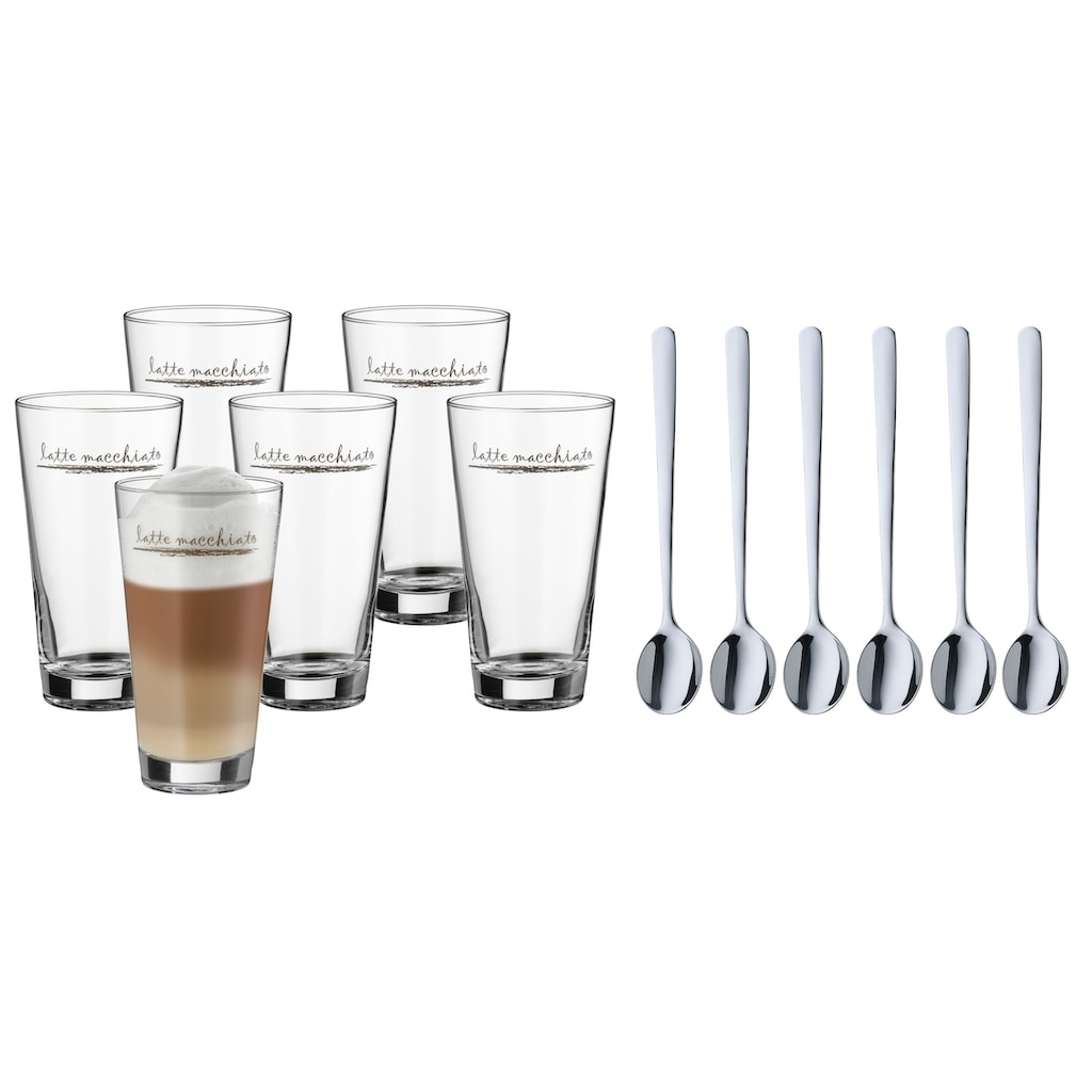 WMF Gläser-Set »Clever&More«, (Set, 12 tlg., 6x Latte Macchiato Gläser-6x Latte Macchiato Löffel), Glas stapelbar, 12-teilig