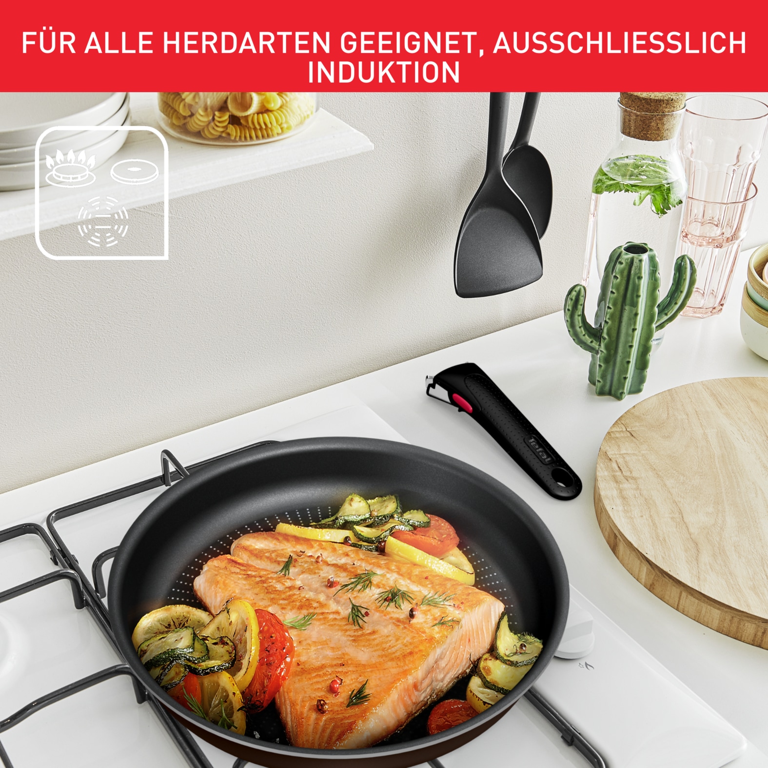 Tefal Pfannen-Set »Ingenio XL Force«, Aluminium, (Set, 3 tlg., je 1 Pfanne Ø 24/28 cm, H: 6 cm), Antihaft, abnehmbarer Griff, Thermo-Signal, alle Herde außer Induktion