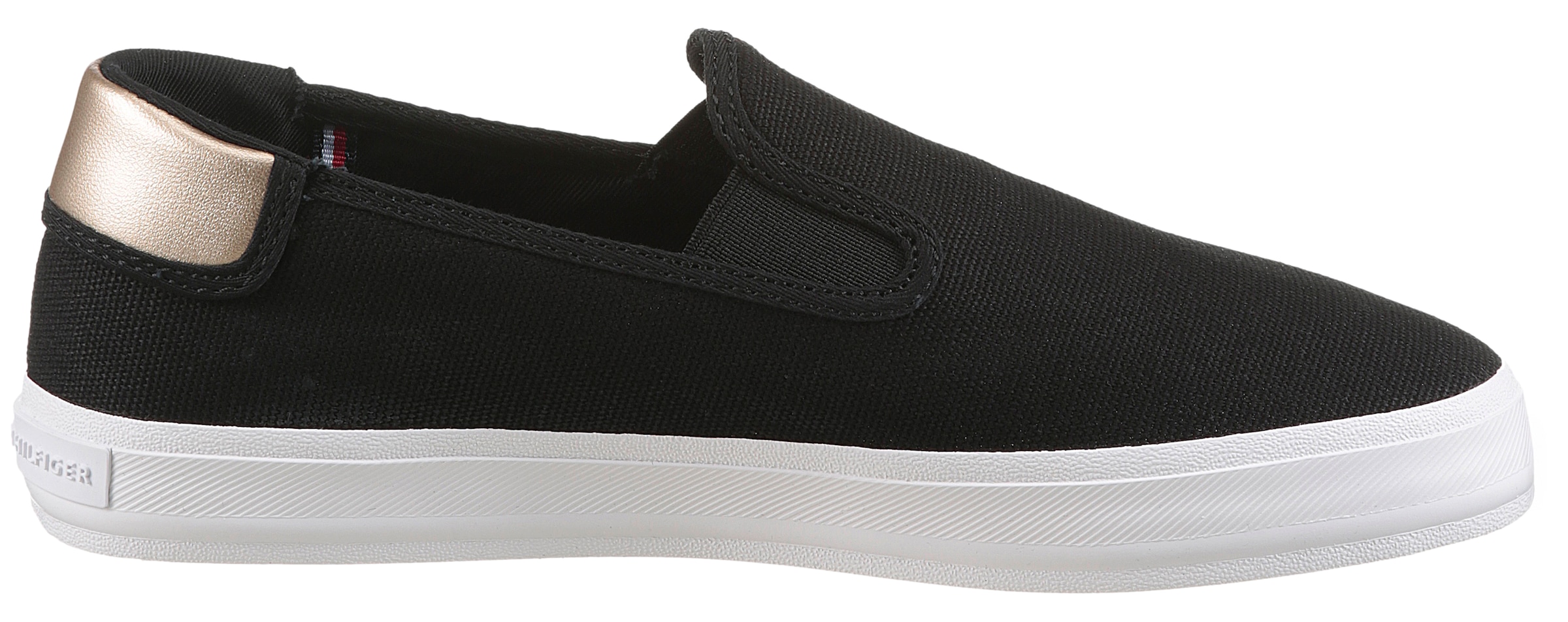 Tommy Hilfiger Slip-On Sneaker »VULC CANVAS SLIP-ON SNEAKER«, Plateau, Freizeitschuh, Halbschuh mit Kontrastbesatz, schmale Form