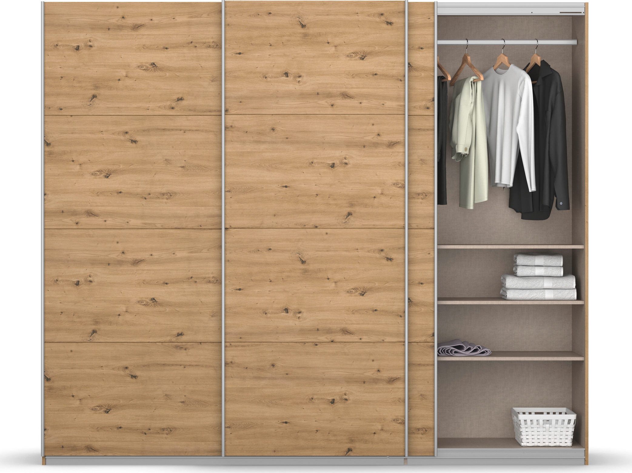rauch Schwebetürenschrank »Kleiderschrank Schrank Garderobe KOLUNA mit Dekor-Front«, inkl. 2 Innenschubladen sowie extra Einlegeböden MADE IN GERMANY