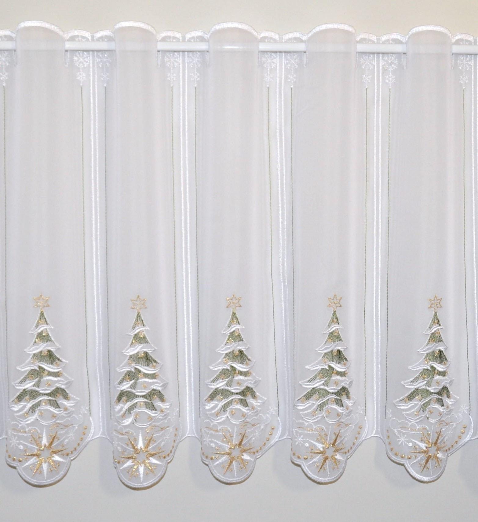 Stickereien Plauen Scheibengardine »Tannenbaum« Stangendurchzug 1 Stk. tlg. günstig online kaufen