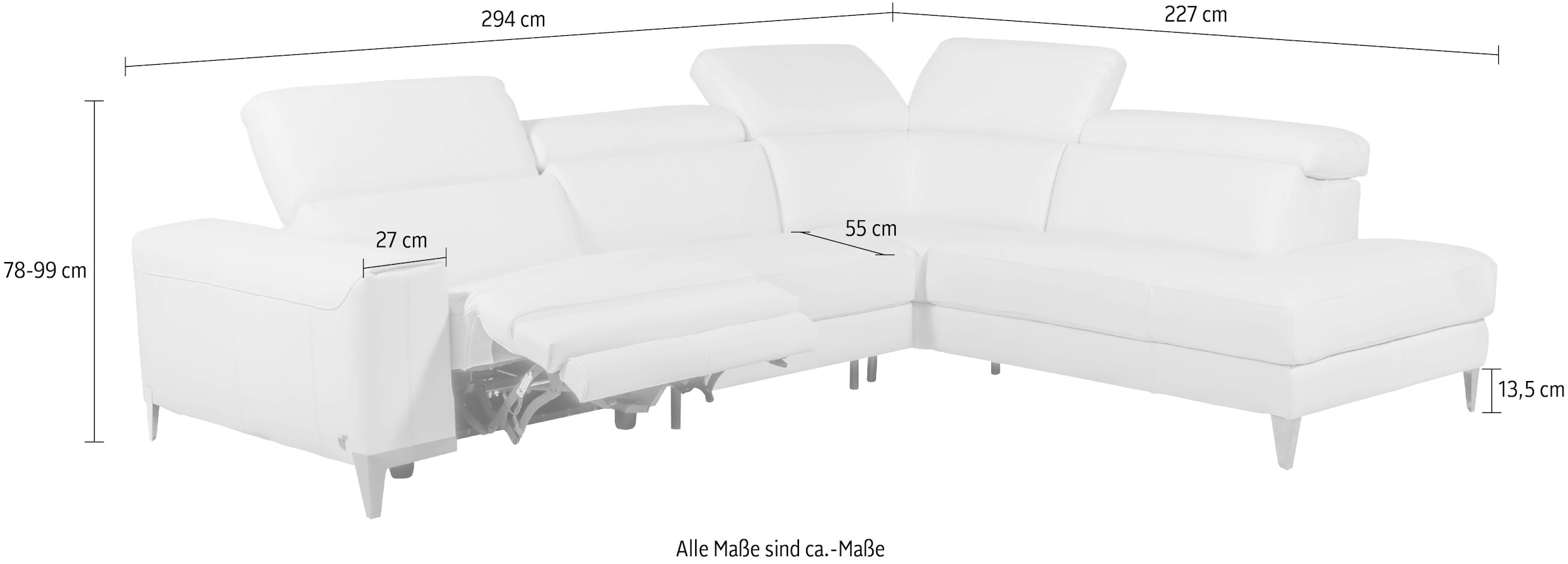 CALIA ITALIA Ecksofa »Benja, Designsofa mit erstklassigen Komfortfunktionen zum Wohlfühlen«, in Leder, mit elektrischer Relaxfunktion