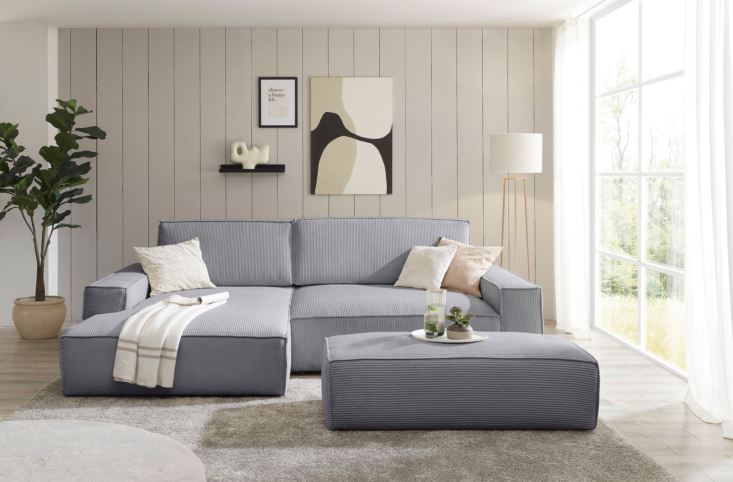 Home affaire Polsterecke »NEU: SHERWOOD XXL tief, L-Form mit Schlaffunktion, Big-Sofa mit Hocker«, (Set, 2 St.), stellbar zum Schlafsofa (Krokodilverbinder), Cord, Leinenoptik