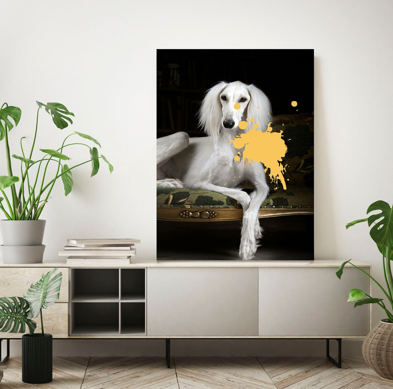 queence Acrylglasbild »Hund mit Farbklecks«, Kunst-Gemälde-Hund-Hundebilder günstig online kaufen