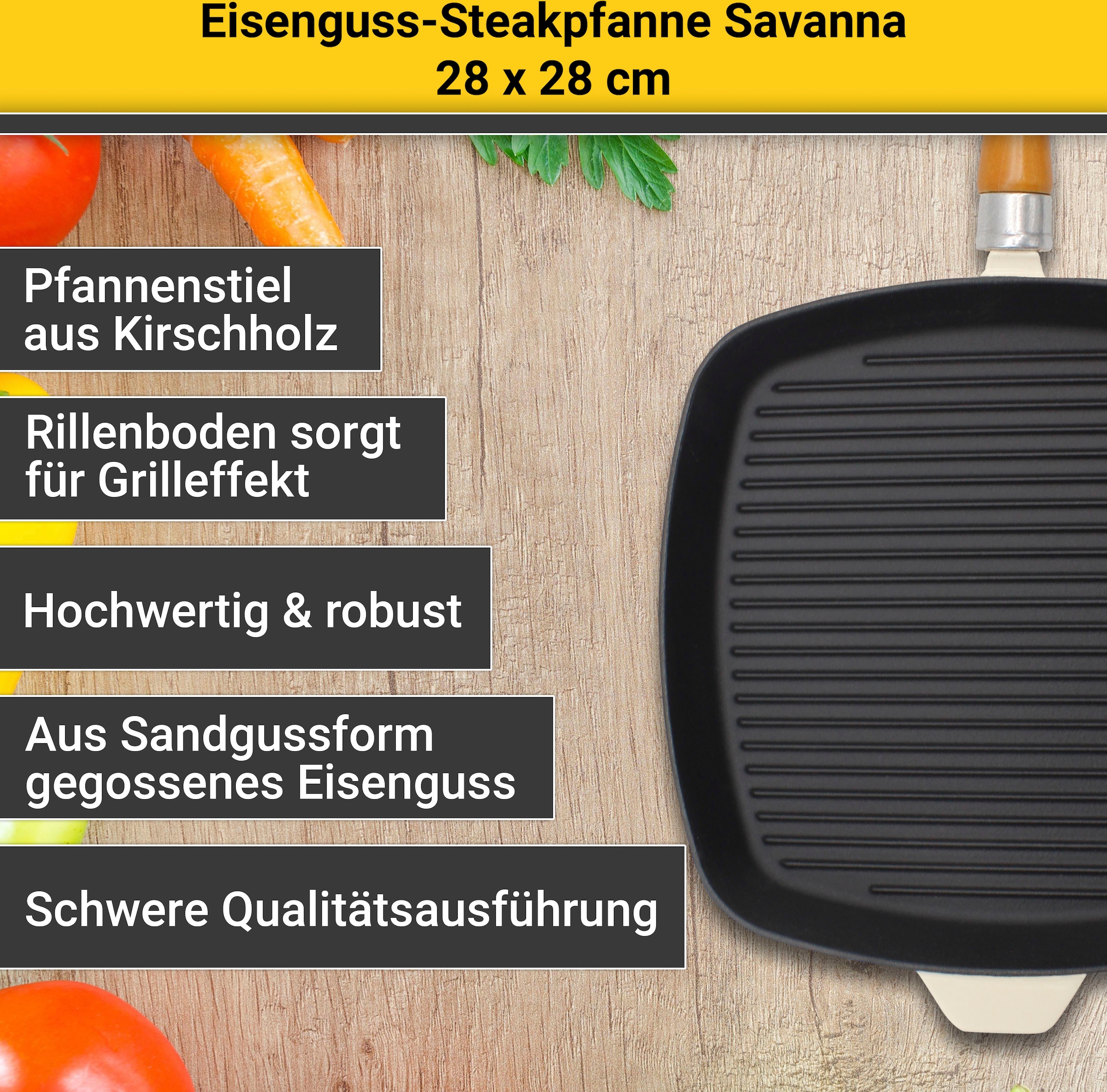 Krüger Steakpfanne »Savanna«, Induktion Rechnung cm, auf kaufen Eisen, 28x28