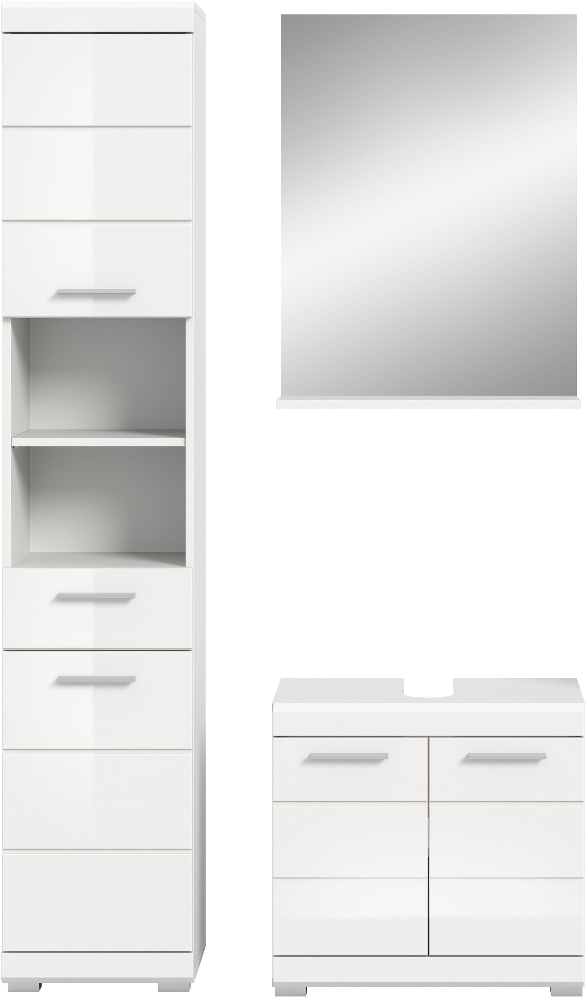 INOSIGN Badmöbel-Set »Siena, 3 teilig, bestehend aus:«, (Set), Hochschrank, Waschbeckenunterschrank, Spiegel
