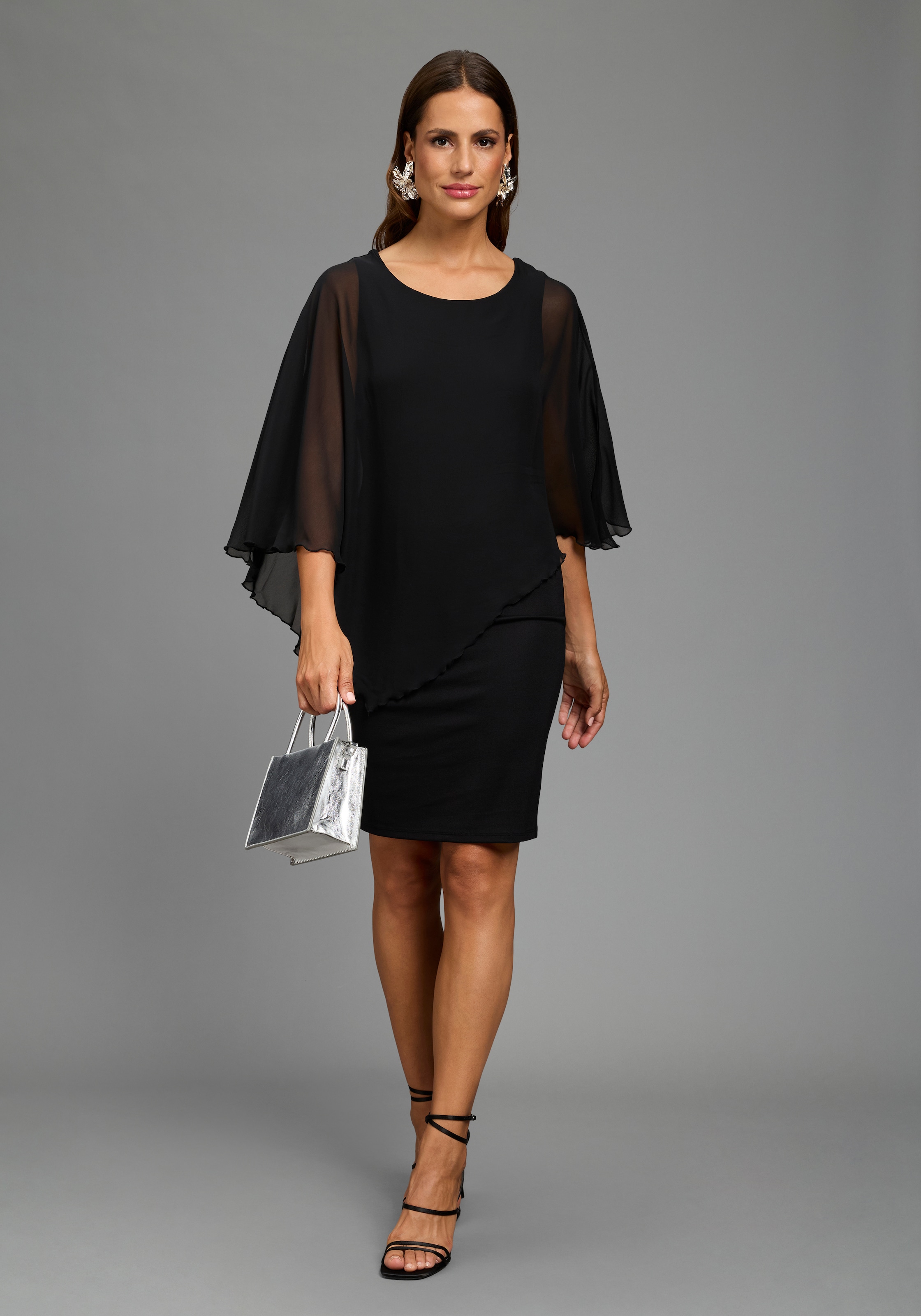 Laura Scott Abendkleid in unifarbener Optik, aus Materialmix mit Milano Rib und Chiffon