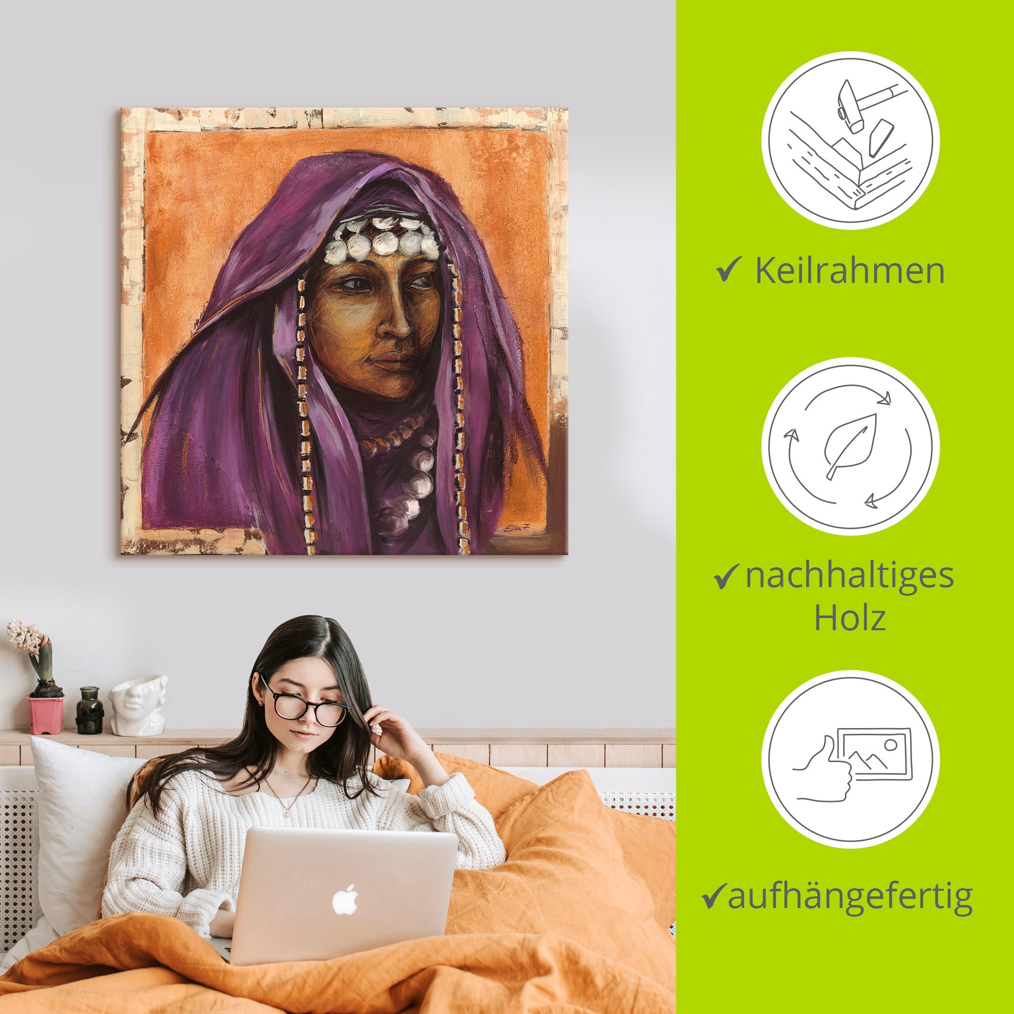 Artland Leinwandbild »Beduinin II mit auberginefarbenem Tuch«, Frau, (1 St.), auf Keilrahmen gespannt