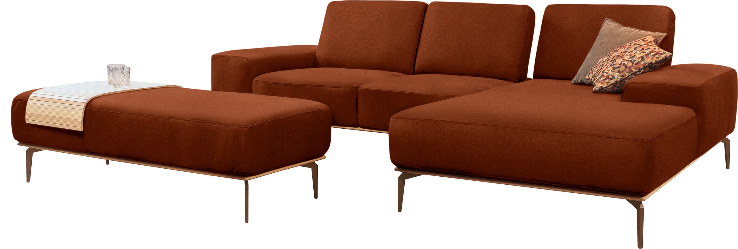 W.SCHILLIG Ecksofa »run, Designsofa mit tollem Sitzkomfort, bequem, L-Form«, mit Holzsockel, Füße in Bronze pulverbeschichtet, Breite 279 cm
