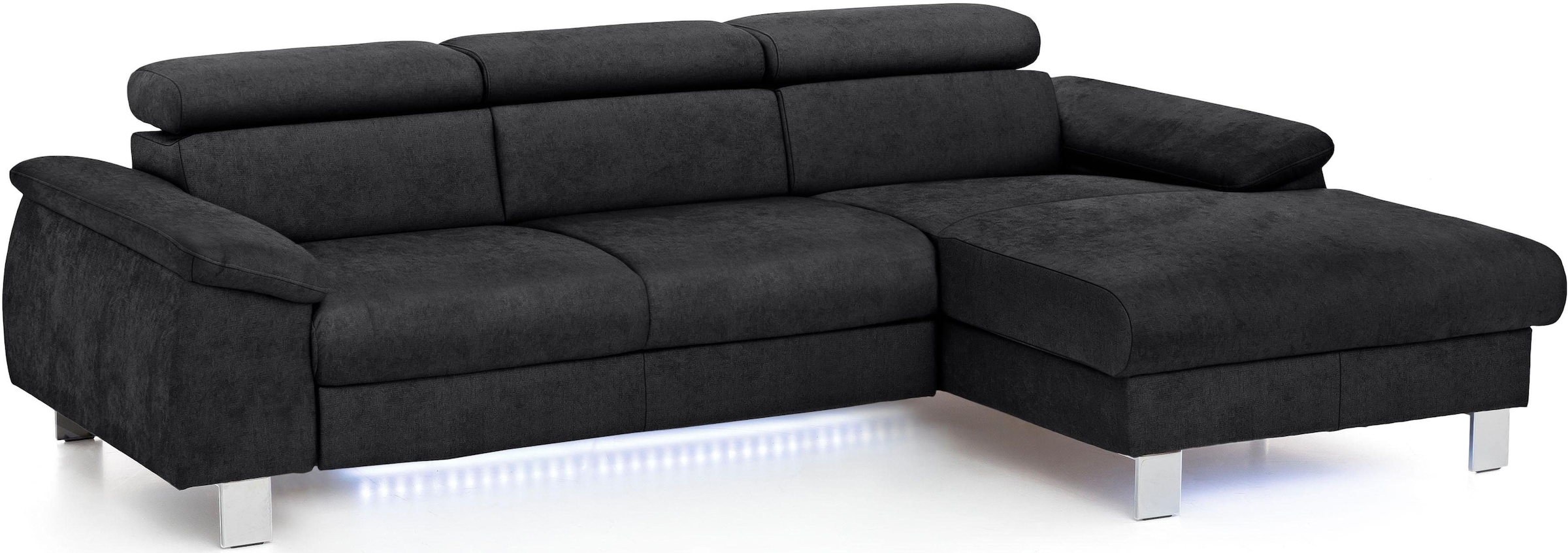 COTTA Ecksofa Komaris, Ecksofa, wahlweise mit RGB-LED-Beleuchtung und Bettfunktion/Bettkasten
