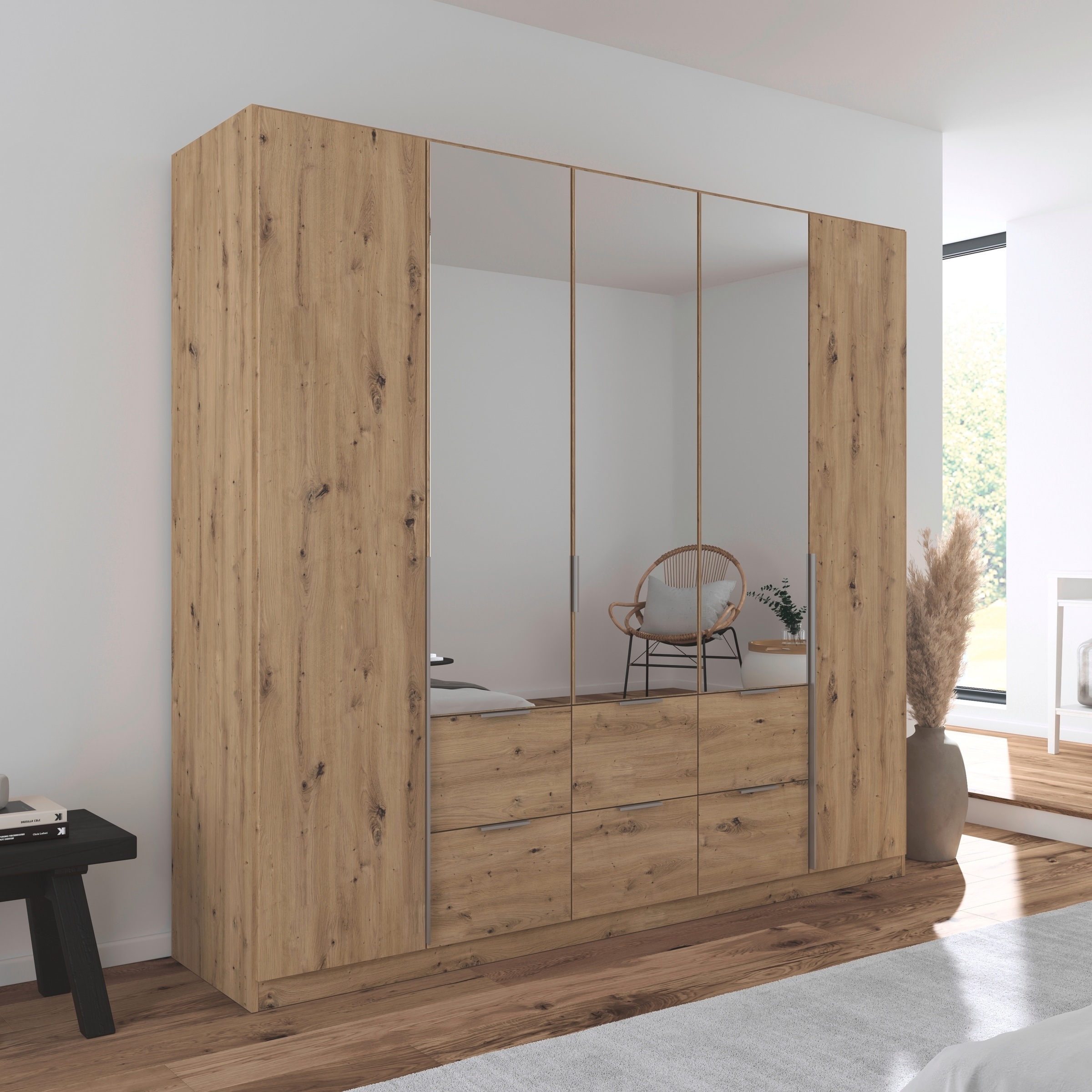 rauch Drehtürenschrank »Kleiderschrank Schrank Garderobe AGORDO mit Dekor- oder Hochglanzfront«, (in zwei Griff-Farben mit Dekor- oder Hochglanzfront), mit Außenschubkästen, in 6 Breiten und 2 Höhen MADE IN GERMANY