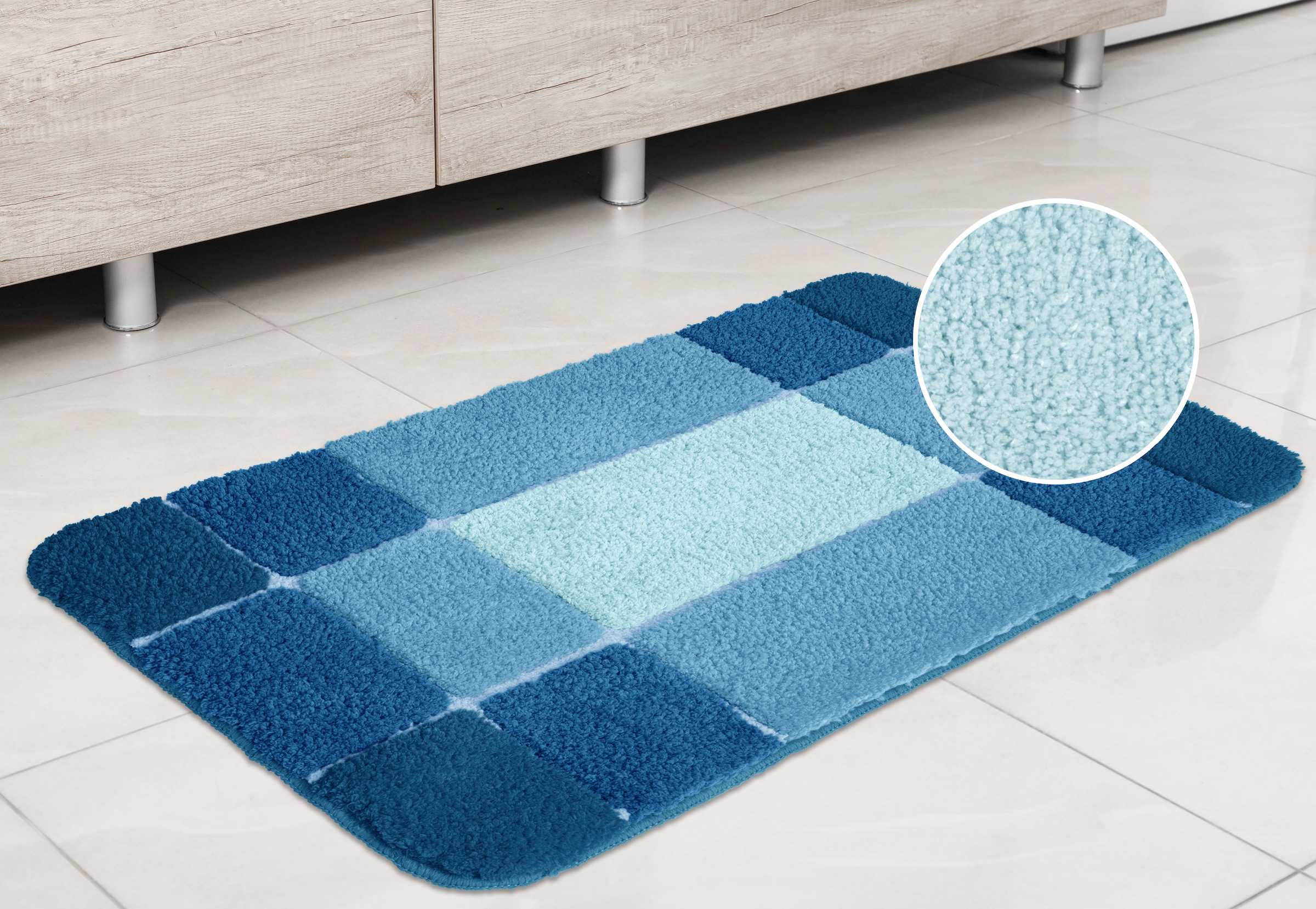 my home Badematte »Pia«, rutschhemmend beschichtet, strapazierfähig-fußbodenheizungsgeeignet-schnell trocknend, Badteppich, karierte Badematten, rechteckig, rund & als 3-tlg. Set