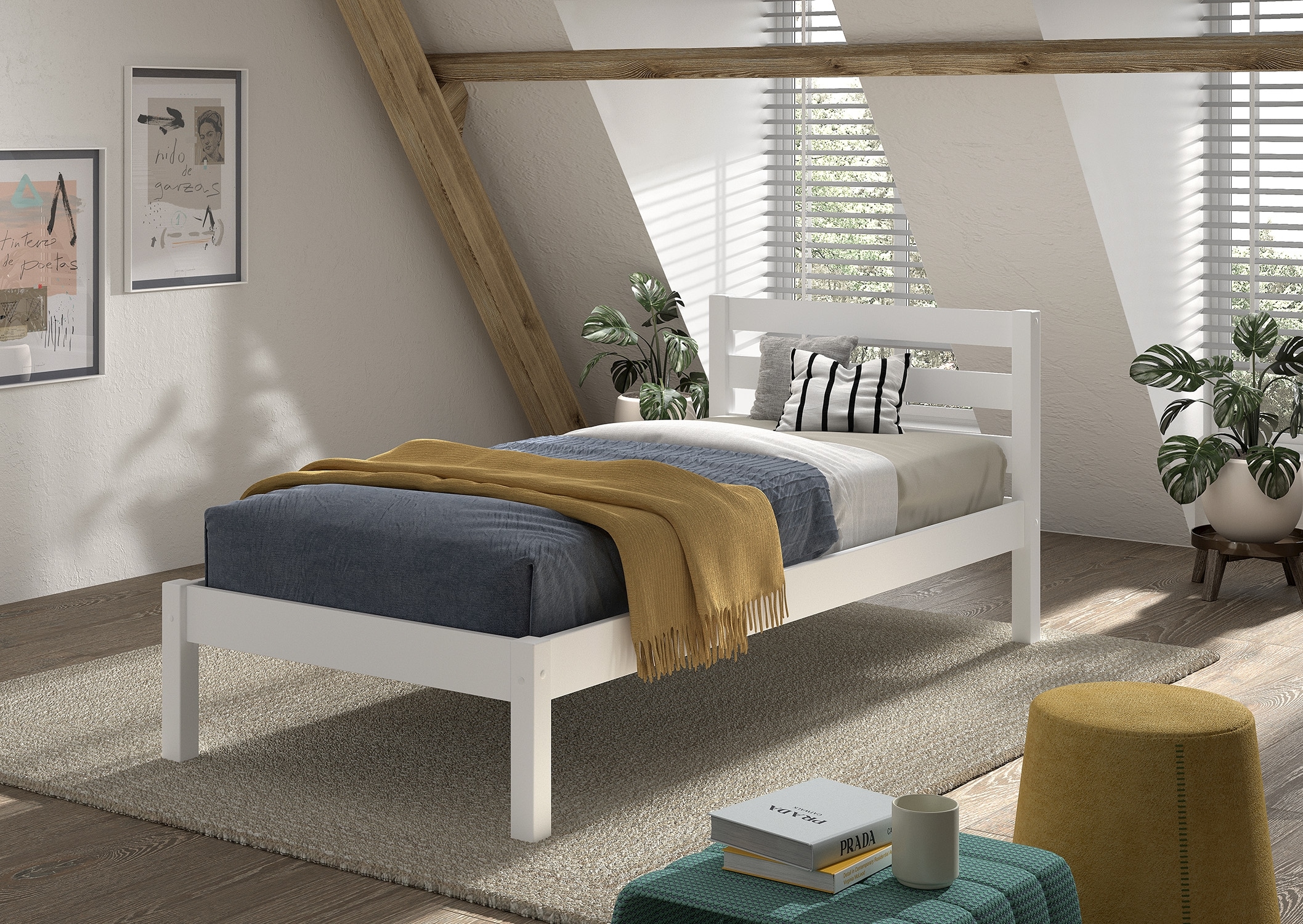 Vipack Massivholzbett »Pino, universell einsetzbar, gradliniges Design, Made in Europe« B: 211 x H: 84,4 x T: 97,5 cm, Liegefläche 90/200 cm, stabil gebaut,  inkl. Rolllattenrost, Kiefer massiv, in Natur oder Weiß lackiert