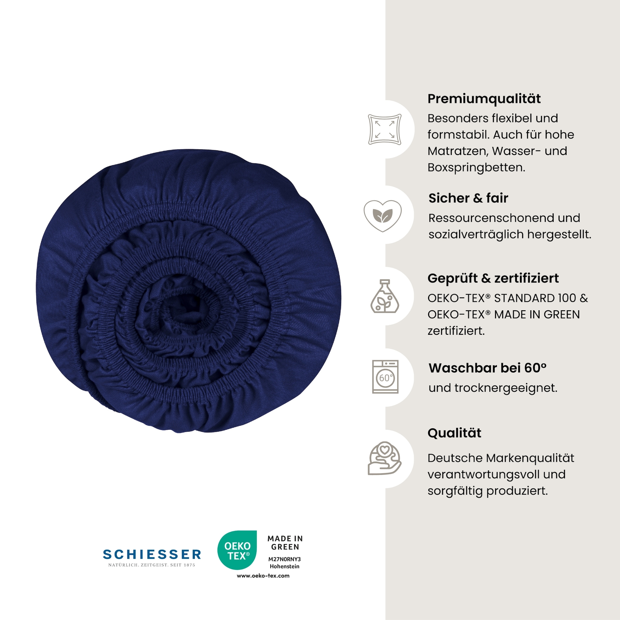 Schiesser Spannbettlaken »Flexi aus 95% Baumwolle und 5% Elastahan in Premium-Qualität«, für hohe Matratzen und Boxspringbetten geeignet, Made in Green