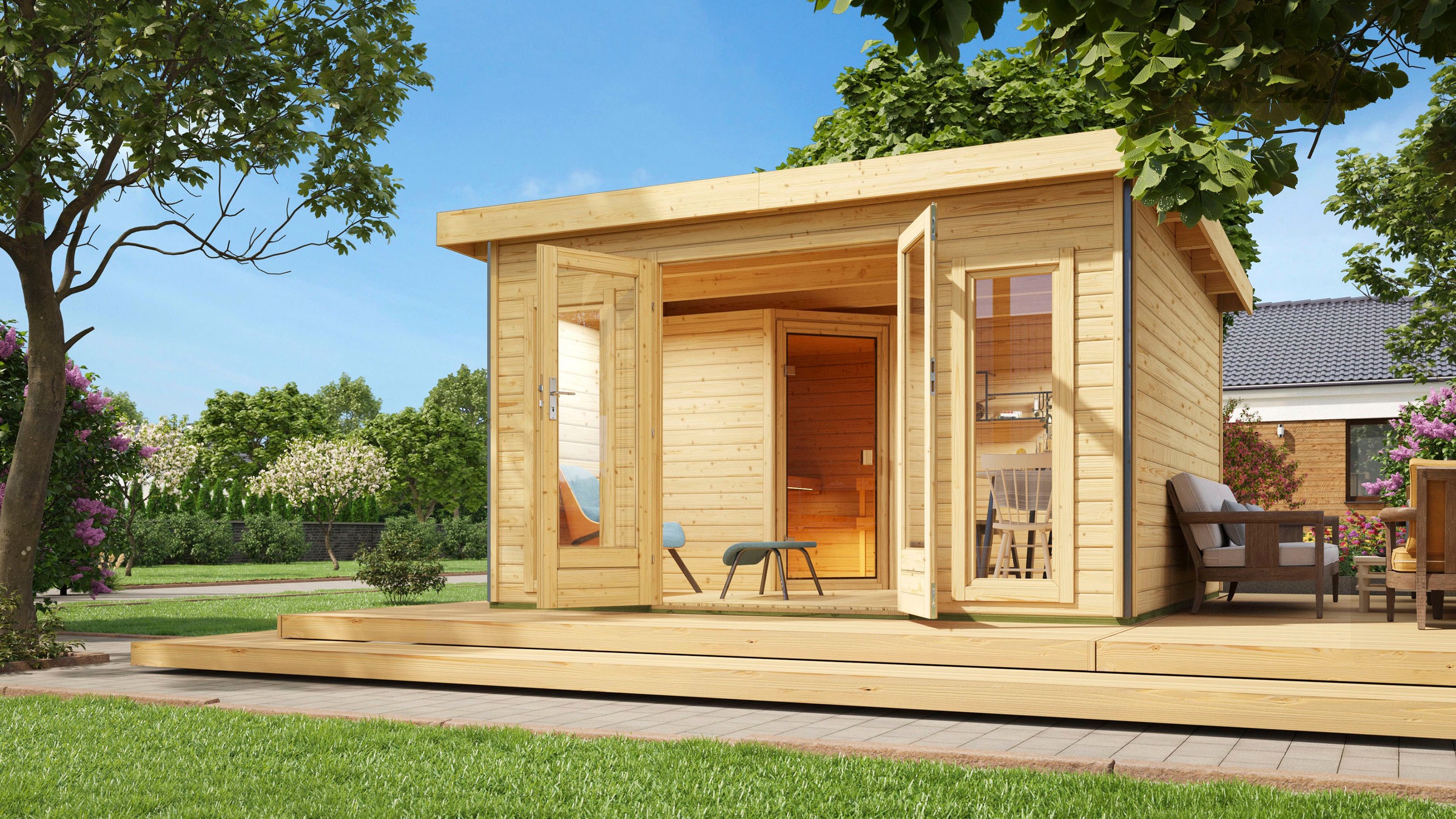 KONIFERA Saunahaus »Maiko 3«, naturbelassen, mit Ofen 9 kW Bio ext. Steuerung