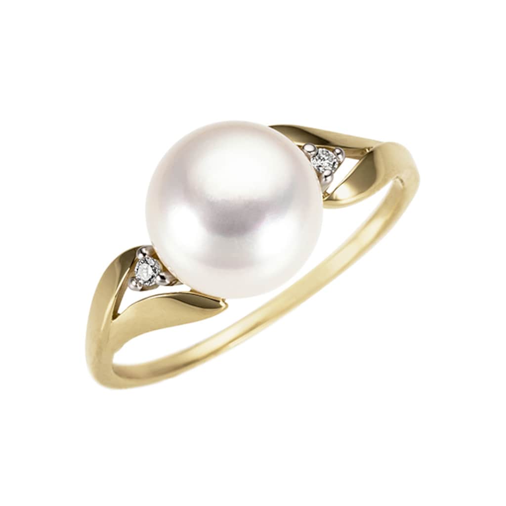 Firetti Perlenring »Schmuck Geschenk Gold 333 Fingerring Damenring Perle«, mit Süßwasserzuchtperle - mit Brillanten