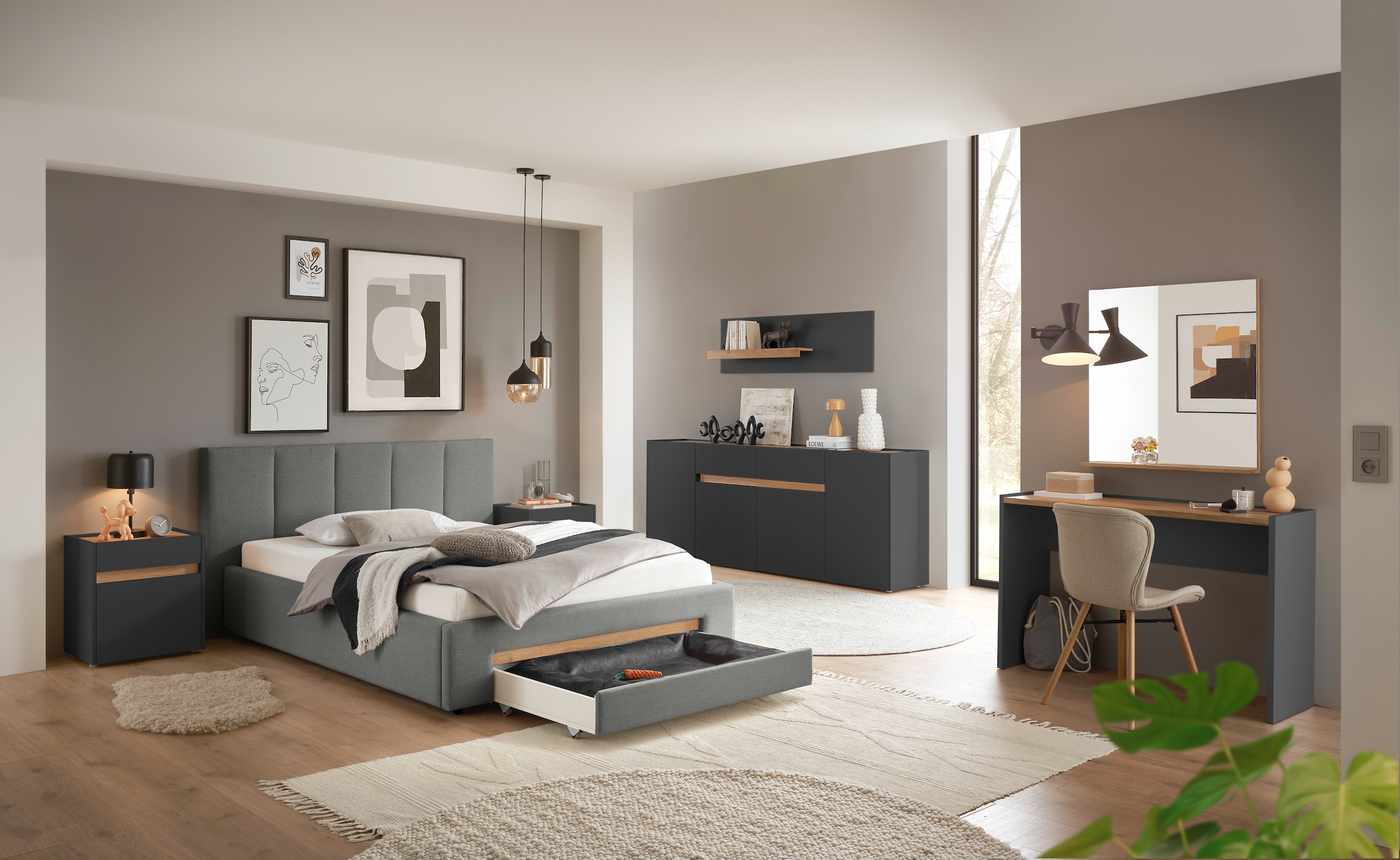 INOSIGN Polsterbett »CiTY/GiRON, Bettgestell mit Bettkasten, gepolstertes Stauraumbett«, mit Hundebett oder Stauraumschublade, Bezug Cord-oder Leinenoptik