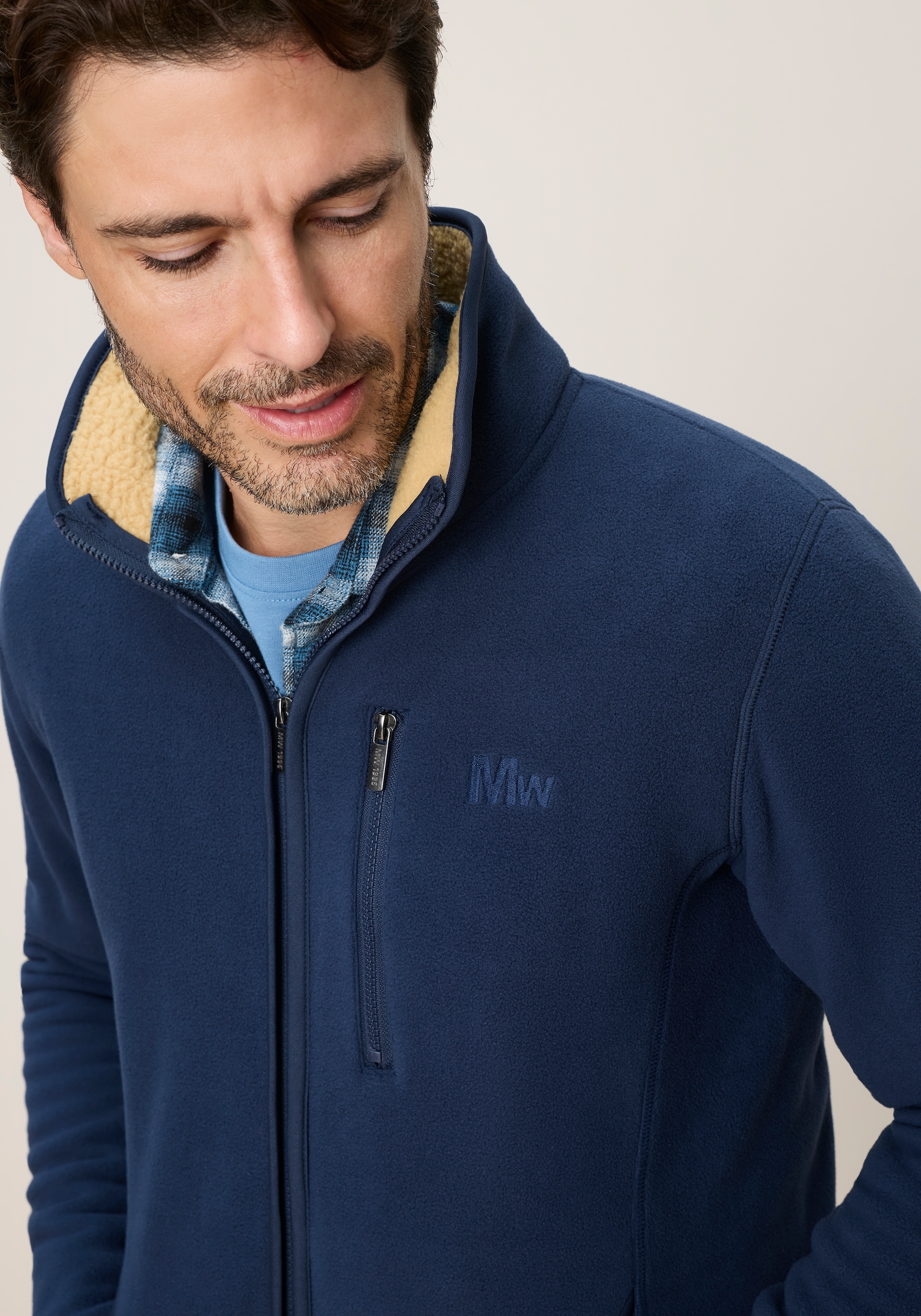 Man's World Fleecejacke hüftlang, figurumspielend, mit Reißverschluss