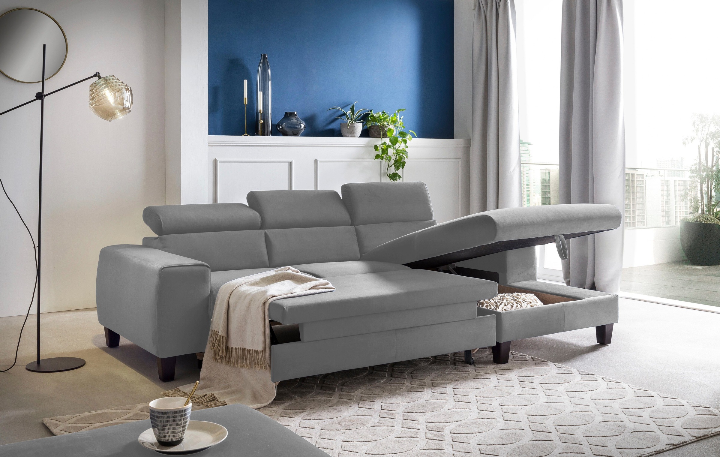 COTTA Polstergarnitur »Morven L-Form«, (Set), Set bestehend aus: Ecksofa mit Kopfteilverstellung & Hocker