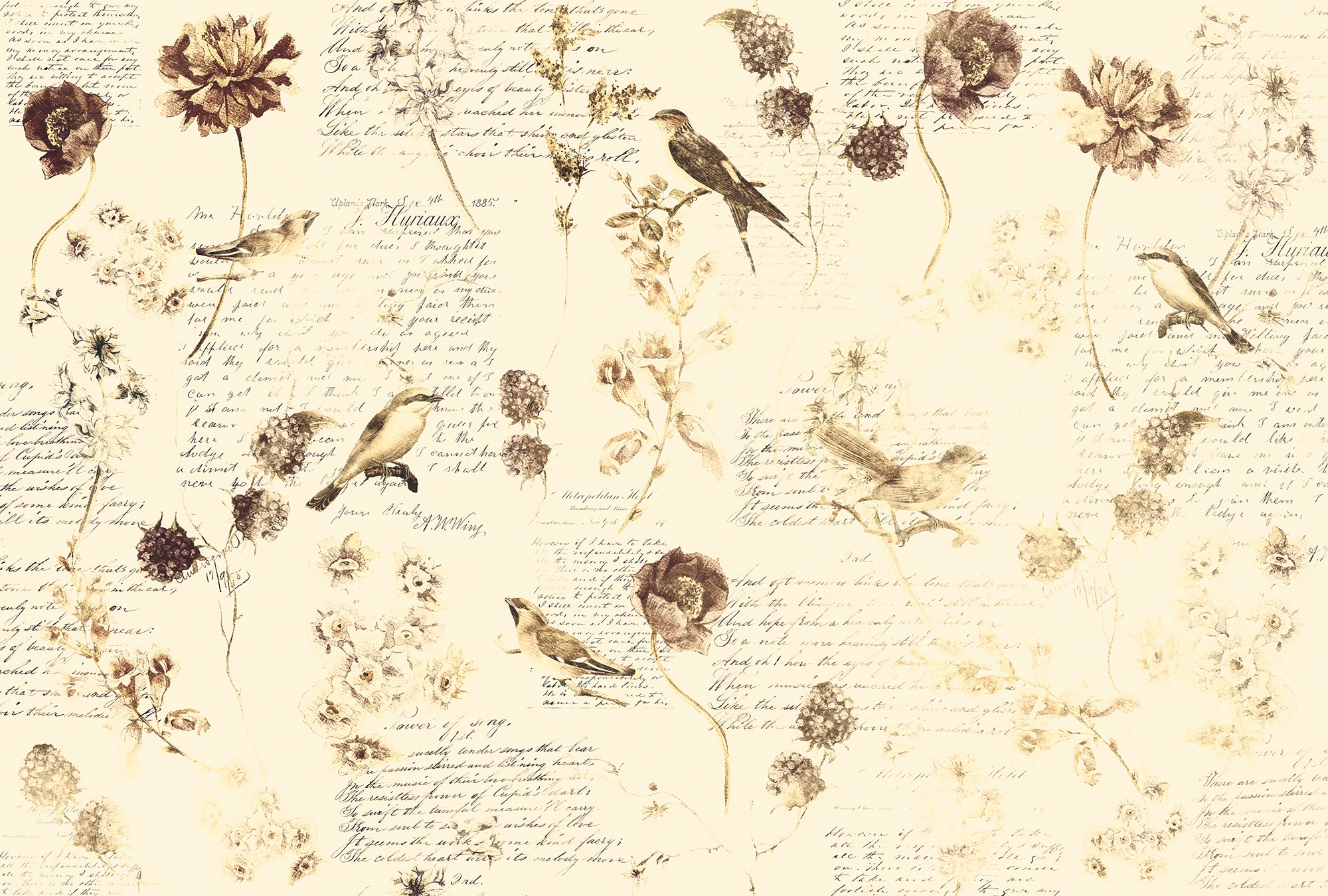 Architects Paper Fototapete »Atelier 47 Bird Poetry 1« floral glatt Vlies, Wand, Schräge, Decke