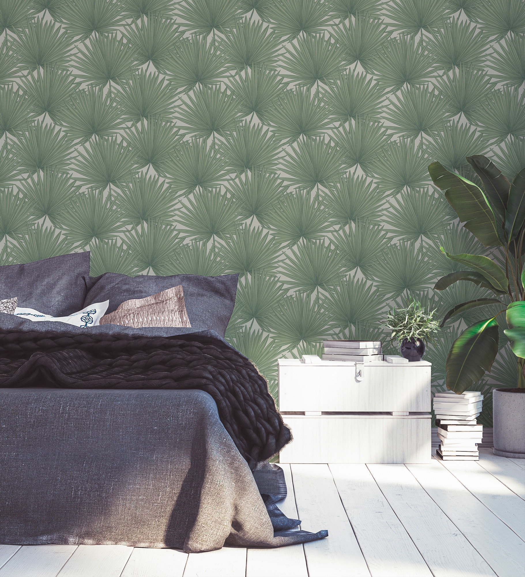 A.S. Création Vliestapete »Antigua Tapete mit Palmenblätter« gemustert | matt | neutral leicht strukturiert Tapete Floral Tapeten Wohnzimmer Schlafzimmer Küche modern Flur Design