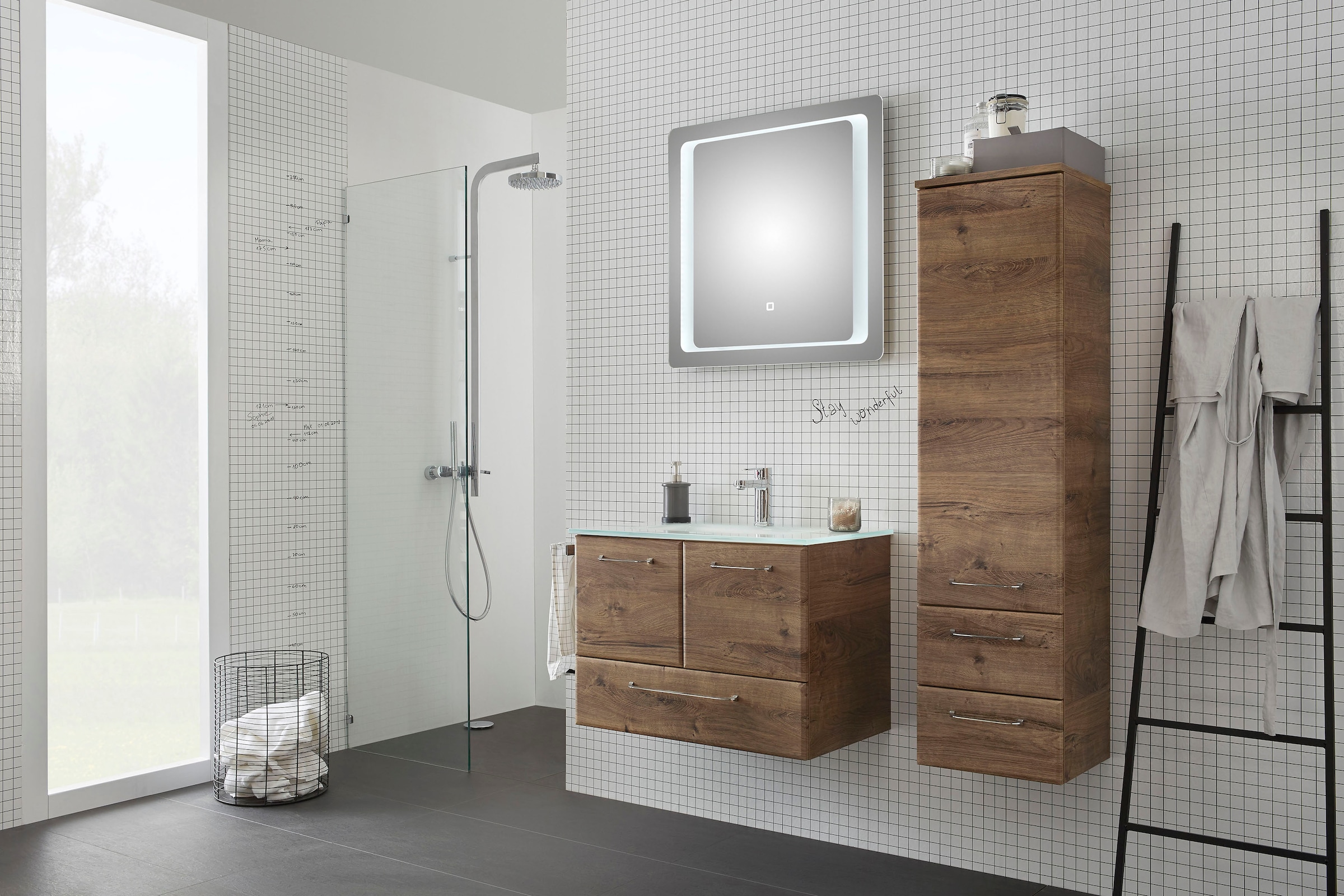 Saphir Midischrank »Quickset Badschrank 35 cm breit, 1 Tür, 2 Schubladen, 2 Einlegeböden« Badezimmer-Midischrank inkl. Türdämpfer, Griffe in Chrom glänzend