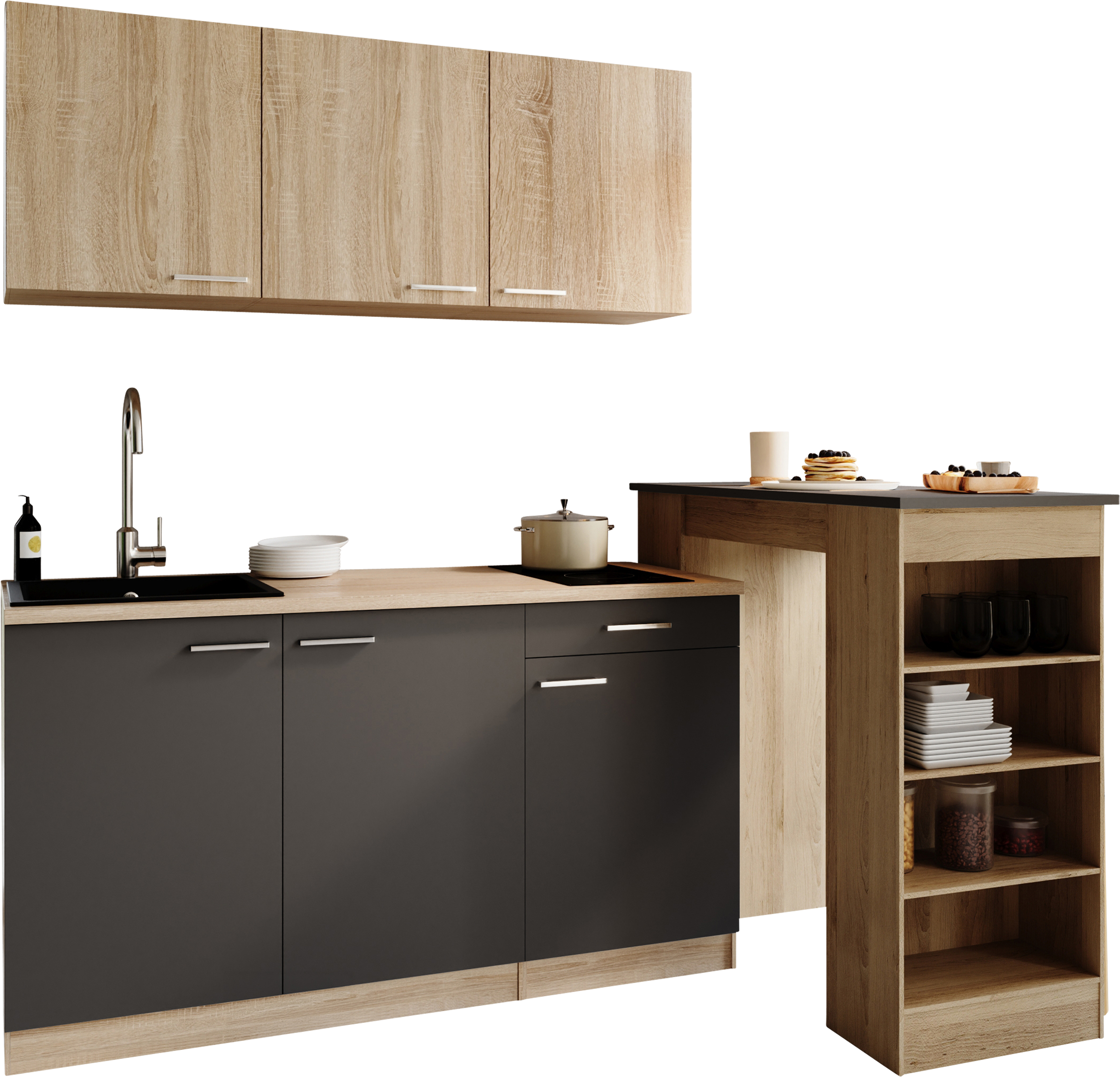 RESPEKTA Pantryküche »Ingrid, inkl. Tresentisch« zerlegt, wahlweise mit Kühlschrank, Soft-Close-Funktion, Breite 150 cm