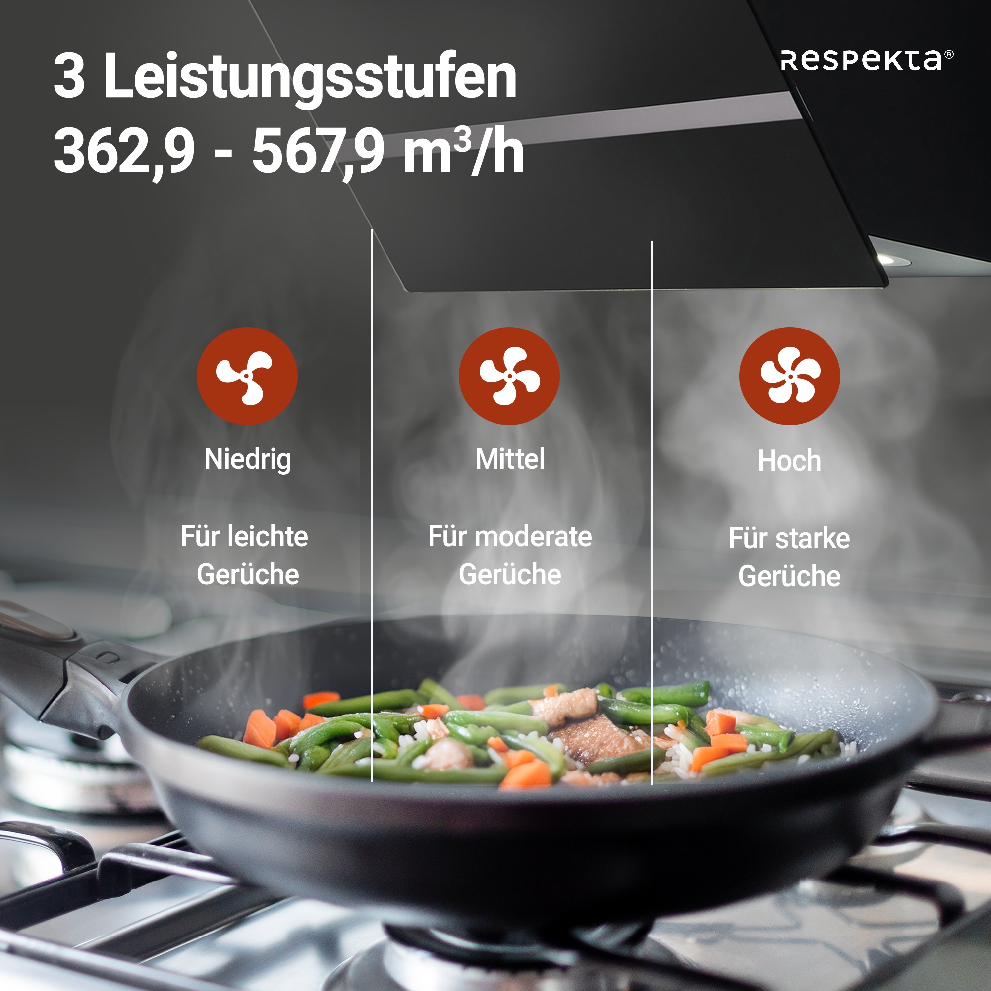 RESPEKTA Wandhaube »CH 24080«, 80 cm, 3 Leistungsstufen, LED-Beleuchtung, Ab- und Umluftfähig