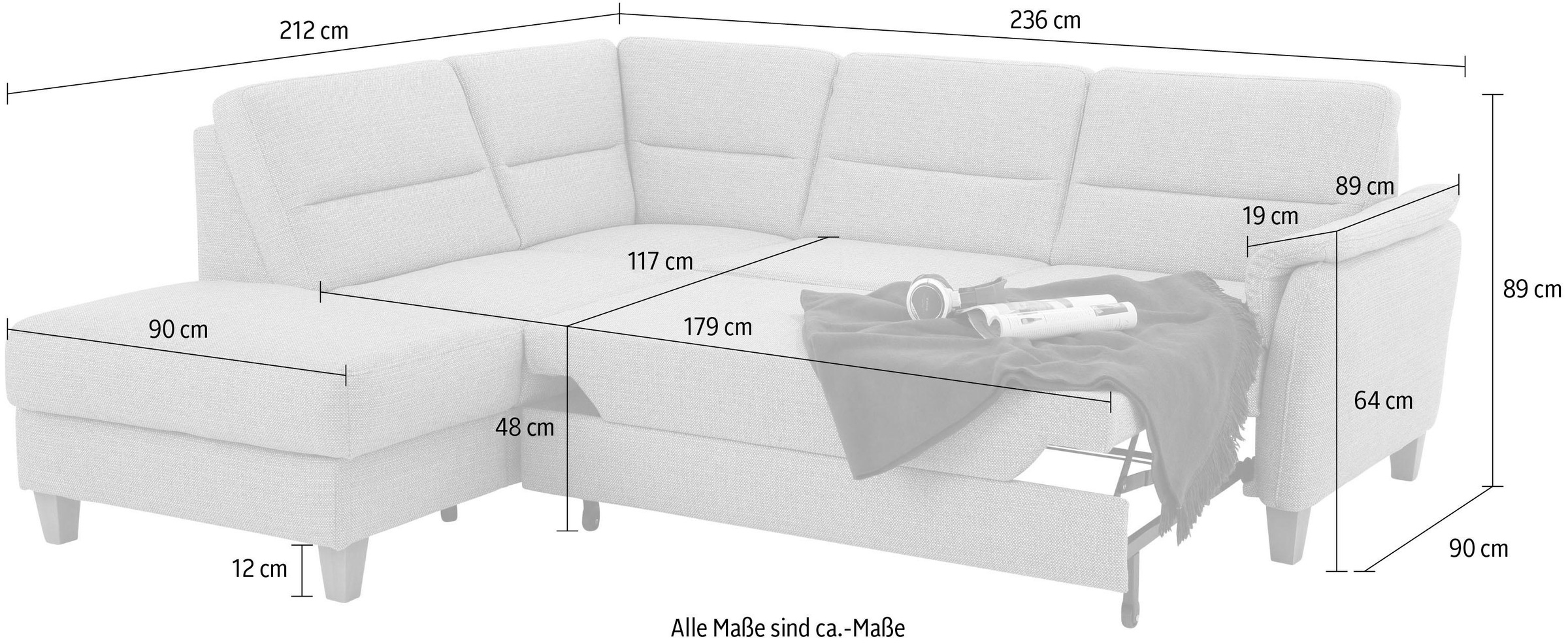 Home affaire Ecksofa »Palmera L-Form«, Federkern, wahlweise mit Bettfunktion und mit/ohne Stauraum
