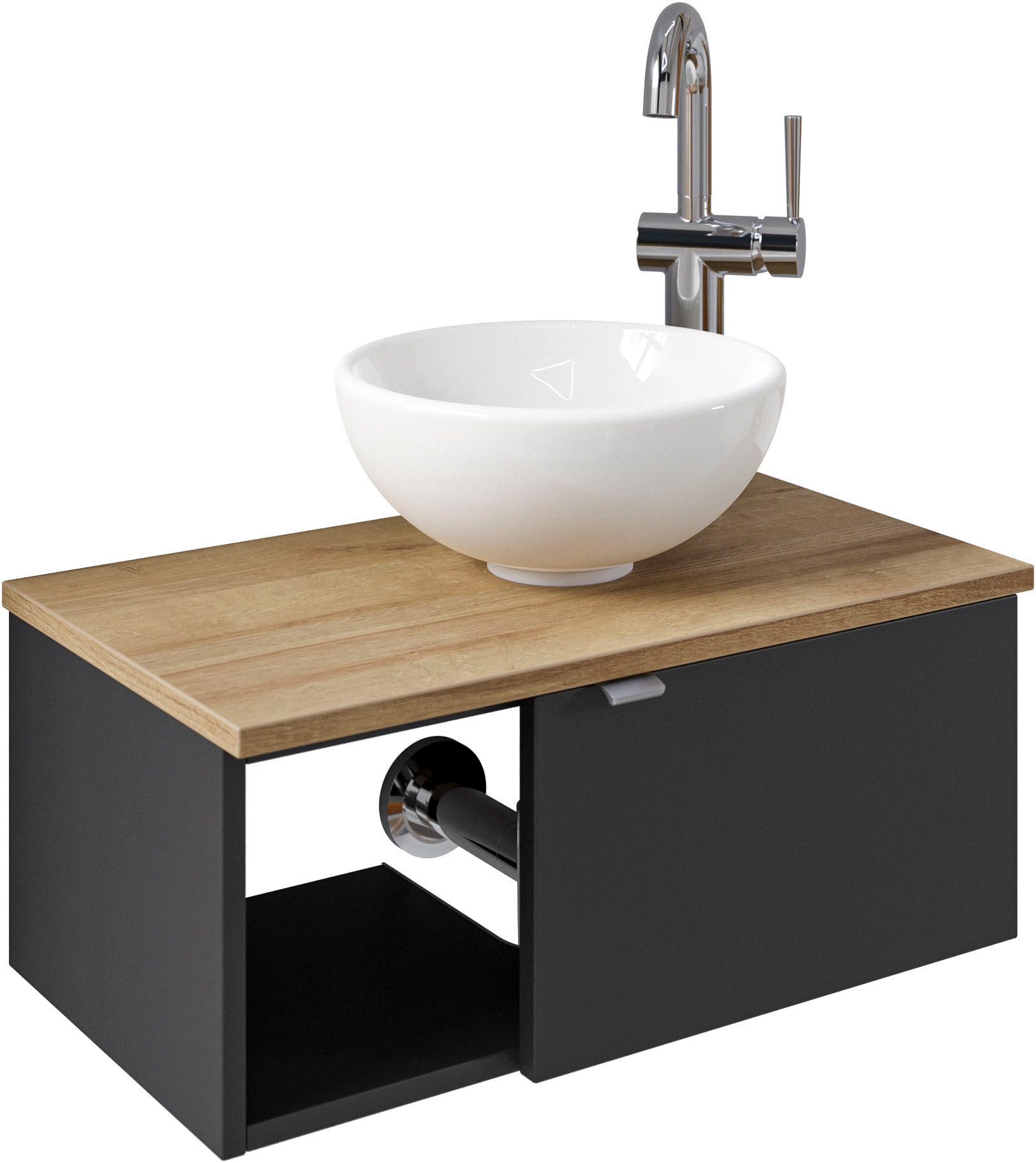 Saphir Waschtisch »Serie 6915 Waschschale mit Unterschrank für Gästebad, Gäste WC«, 61 cm breit, 1 Tür, offenes Fach, kleine Bäder, ohne Armatur