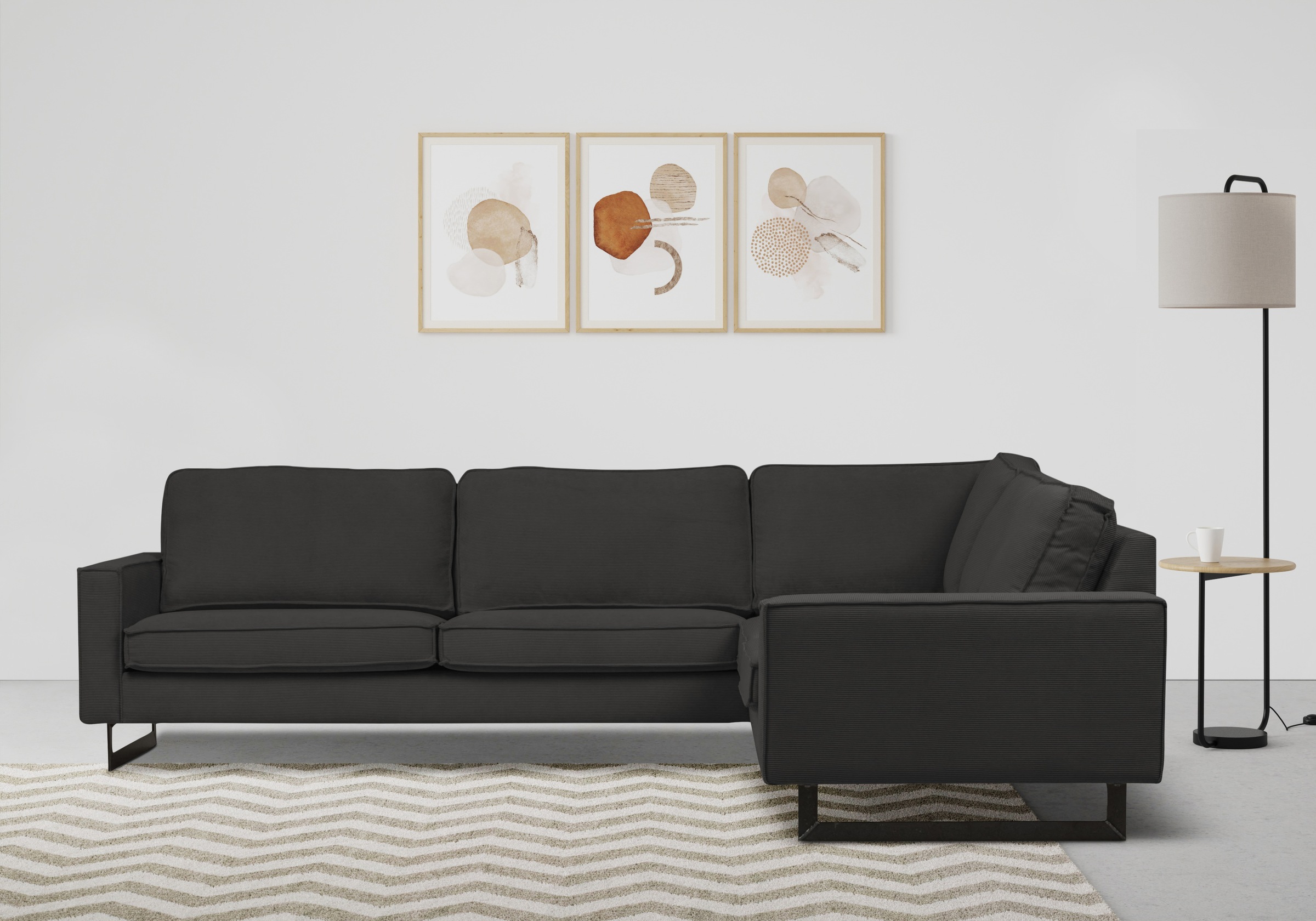 Home affaire Ecksofa »Pinto, XXL, 250/290 cm, langer Schenkel, Ottomane« Cord, Chenille, Lederoptik, mit Keder, Metallfüße, Wellenunterfederung