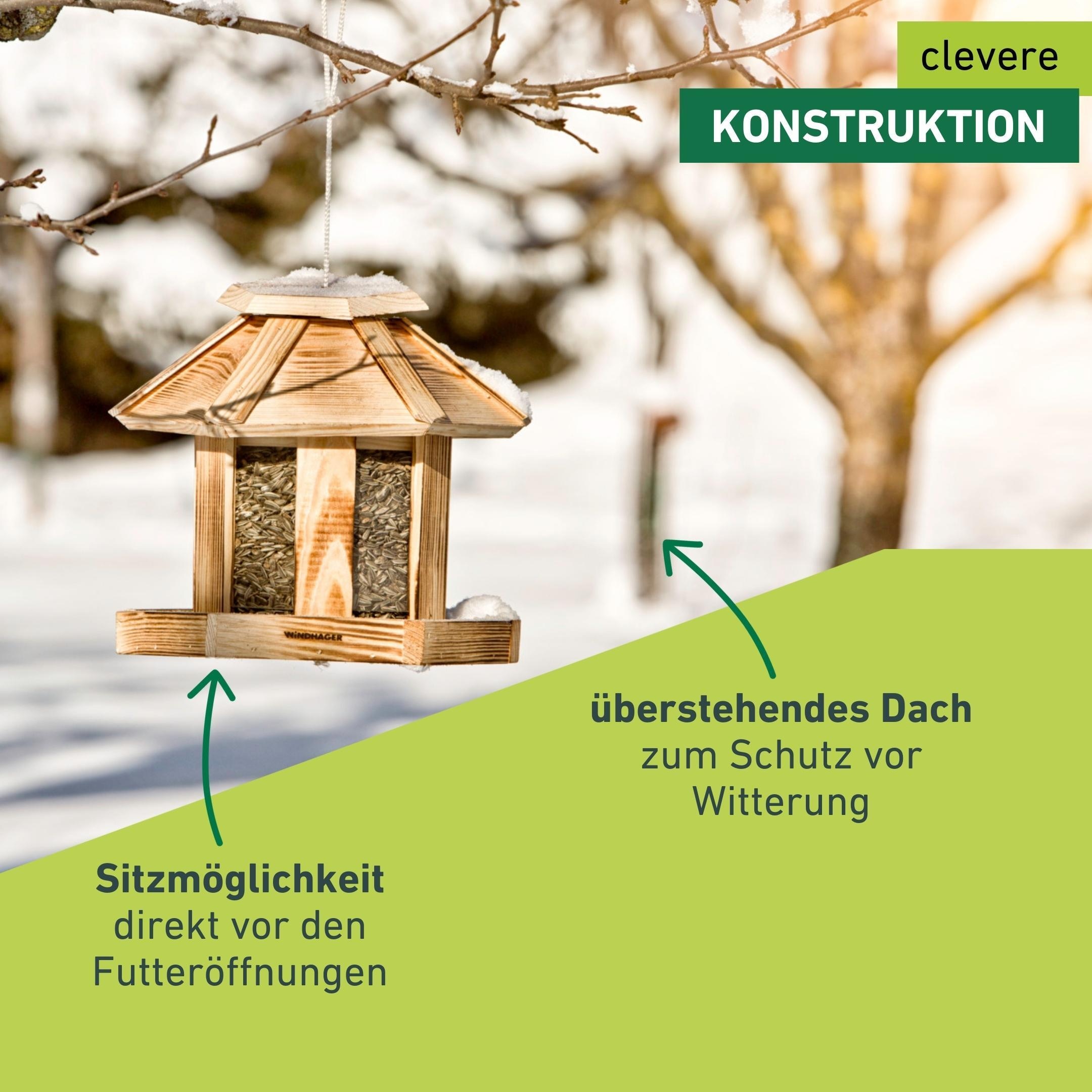 Windhager Vogelhaus »Wilder Kaiser, Vogelfuttersilo aus Echtholz« Futterstation inkl. Aufhängung und Sitzmöglichkeit, Füllvolumen 3l