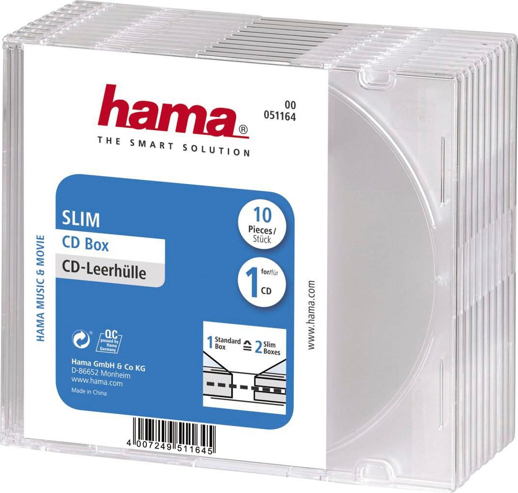 HAMA CD-Hülle »CD Leerhülle Slim, 10er-Pack, Transparent, Schutzhülle, Schutzcase« Transparent