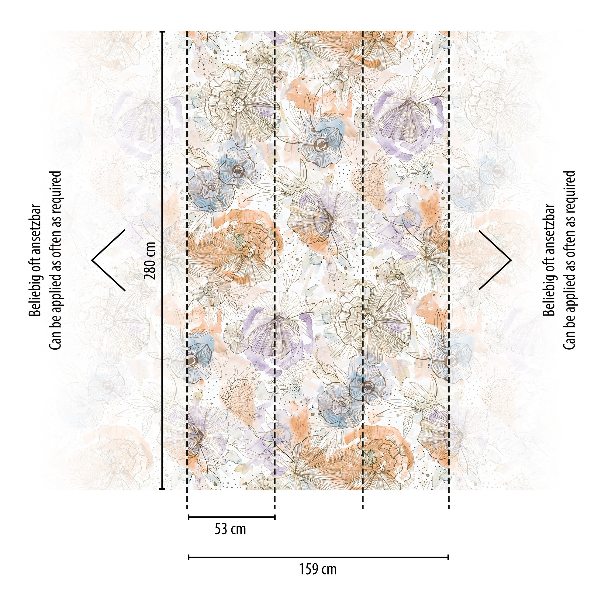 A.S. Création Fototapete »Aquarell Dreams Blumen-Tapete Mustertapete Aquarellfarben Blumen«, matt, Vliestapete Landhaus für Schlafzimmer Küche Wohnzimmer Blumen Design