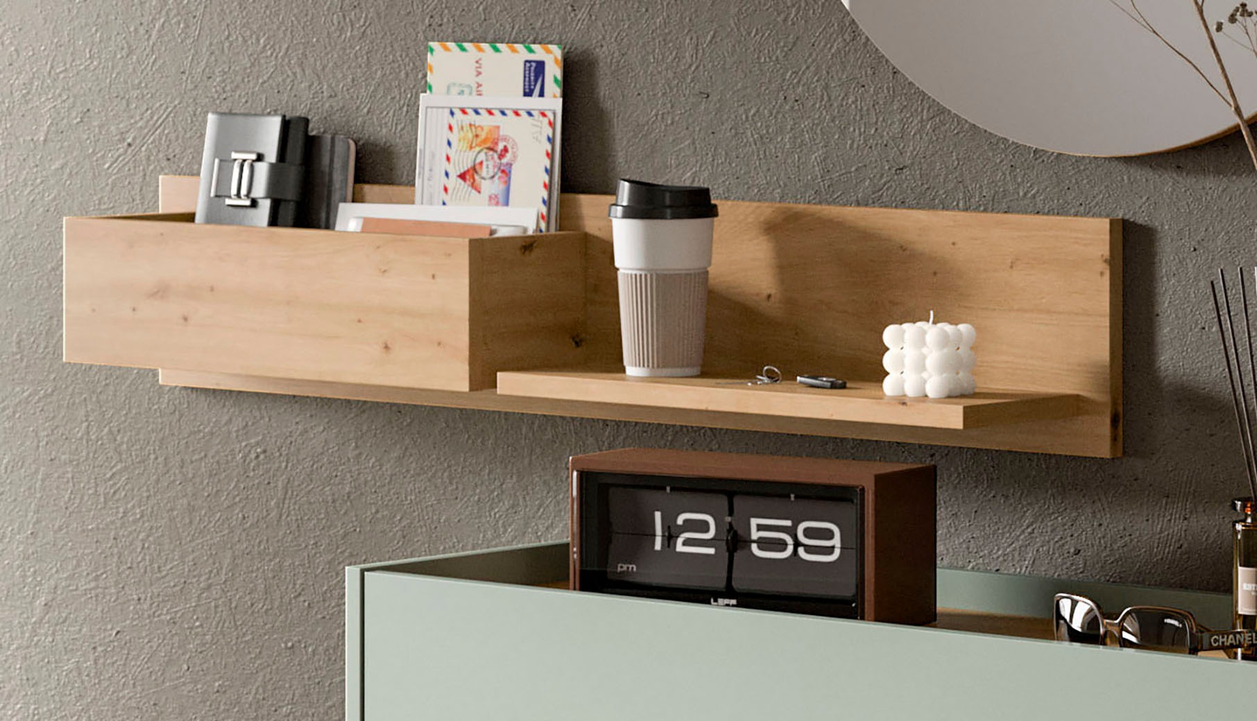 INOSIGN Wandregal »EVRID, Breite 110cm, inkl. 1 Ablageboden & 1 offenem Fach«, (1 St., individuell mit anderen Artikel der Serie EVRID erweiterbar), Wandboard, Ablageboard, Regal, Regalboard, Wandpaneel