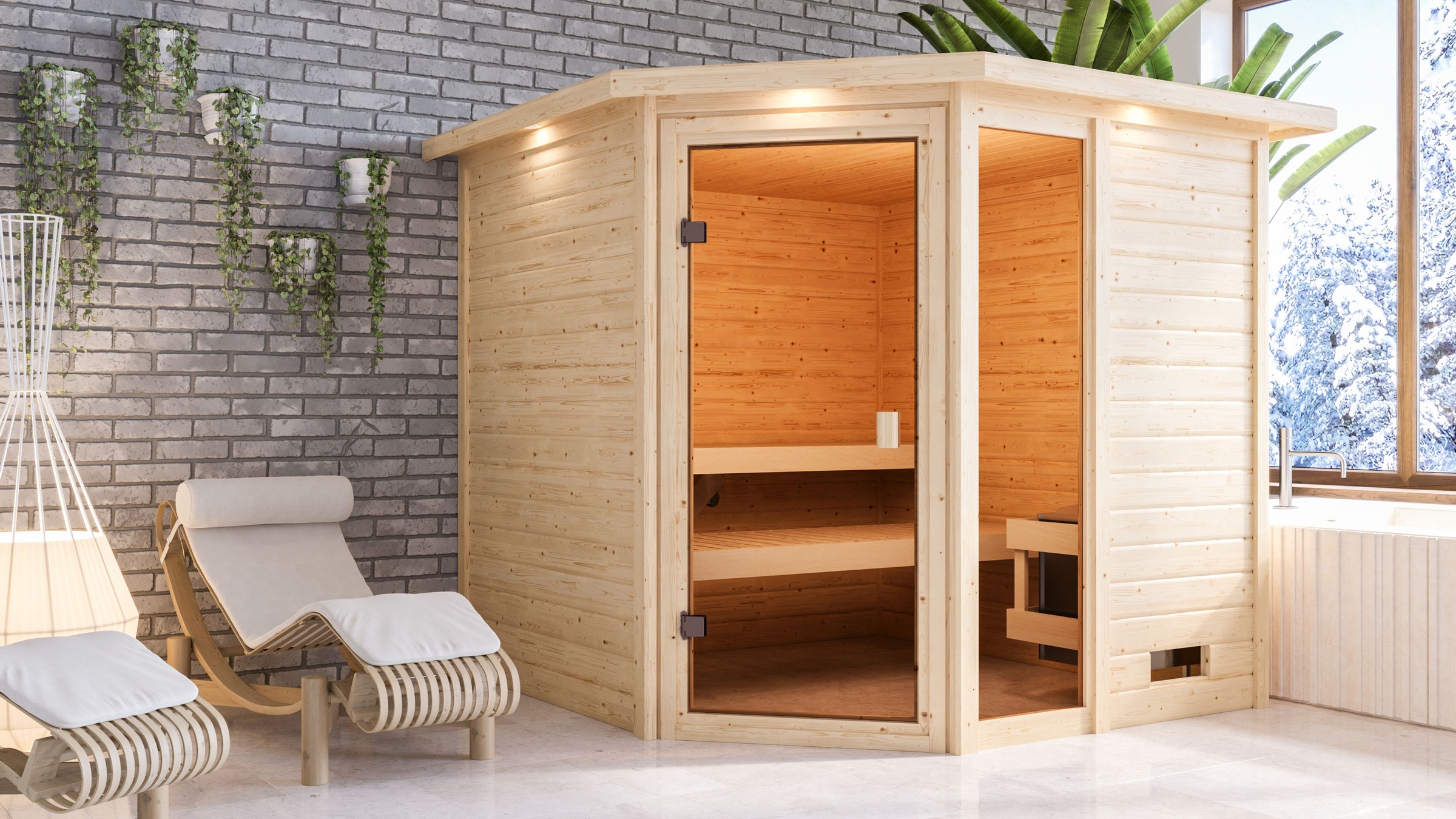 Karibu Sauna »"Tally" mit bronzierter Tür und Kranz, naturbelassen« aus hoc günstig online kaufen