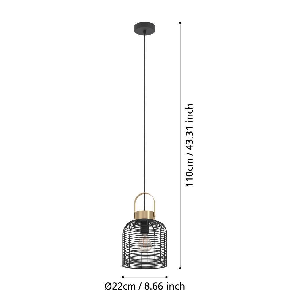 EGLO Hängeleuchte »ROUNDHAM«, 1 flammig, Leuchtmittel E27 | ohne Leuchtmittel, Pendelleuchte, Esszimmerlampe Industrial, Metall in Schwarz, Ø22cm