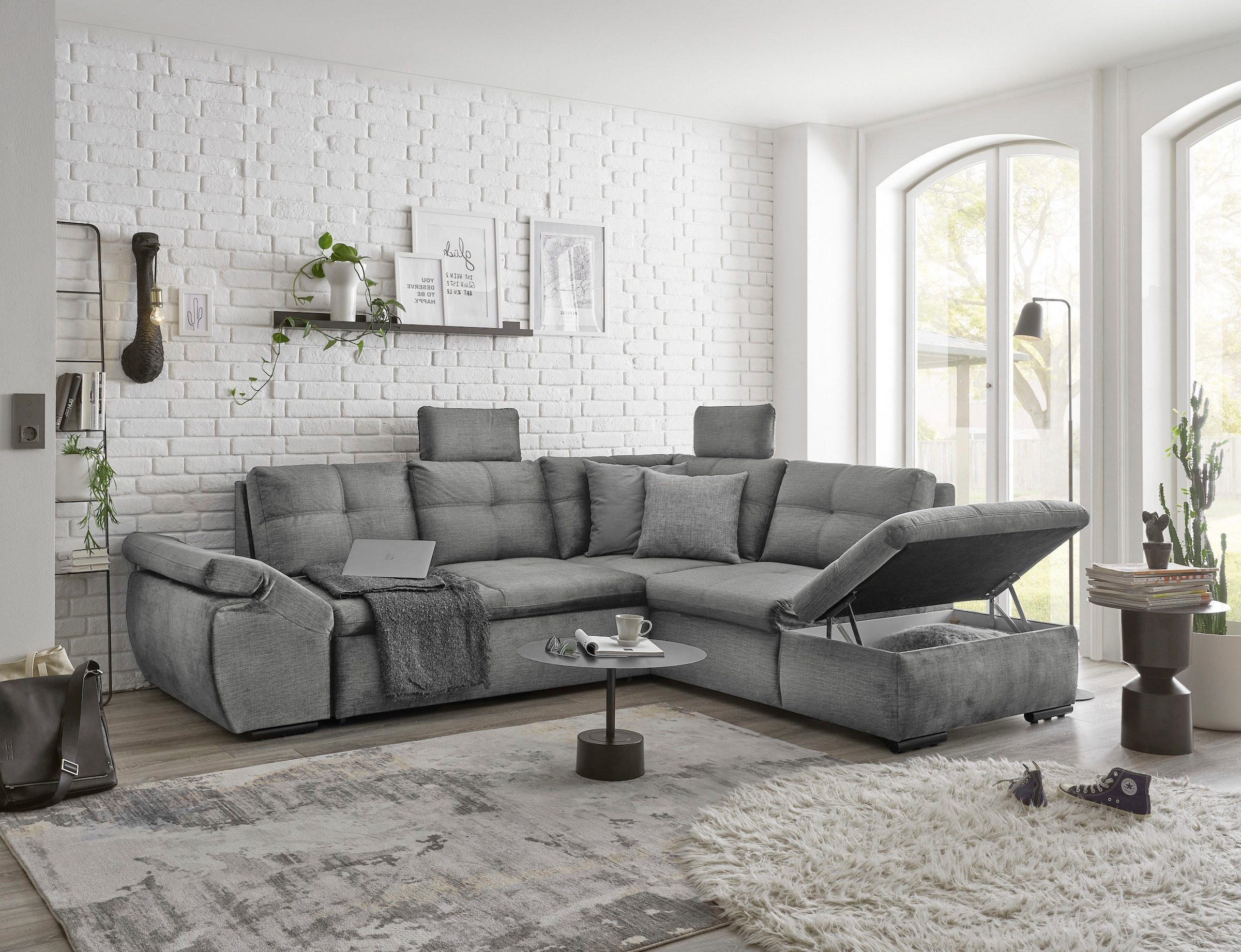 ED EXCITING DESIGN Ecksofa »Alija L-Form« mit Bettfunktion, Bettkasten, Armteilverstellung & Kopfstützen