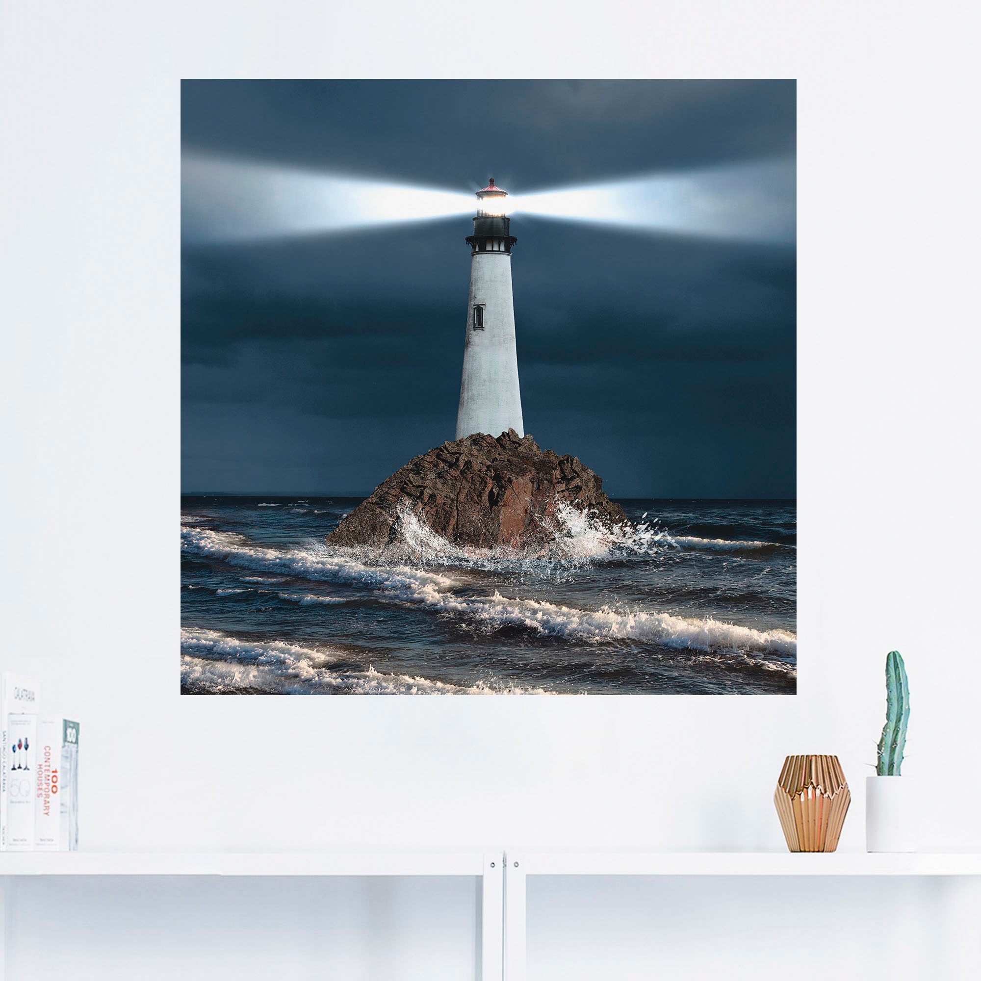 Artland Wandbild »Bild von Leuchtturm mit Lichtstrahl«, Gebäude, (1 St.), als Alubild, Outdoorbild, Leinwandbild, Poster, Wandaufkleber