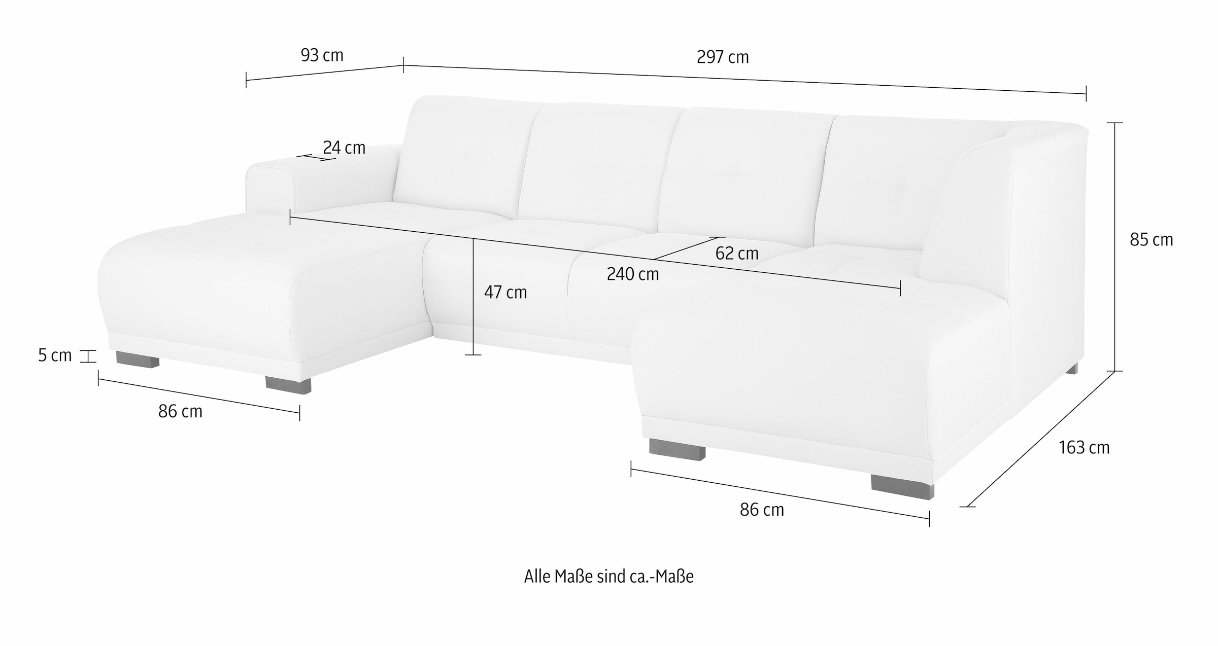 Home affaire Wohnlandschaft »Langeland U-Form«, incl. 2 Zierkissen, Recamiere wahlweise links oder rechts