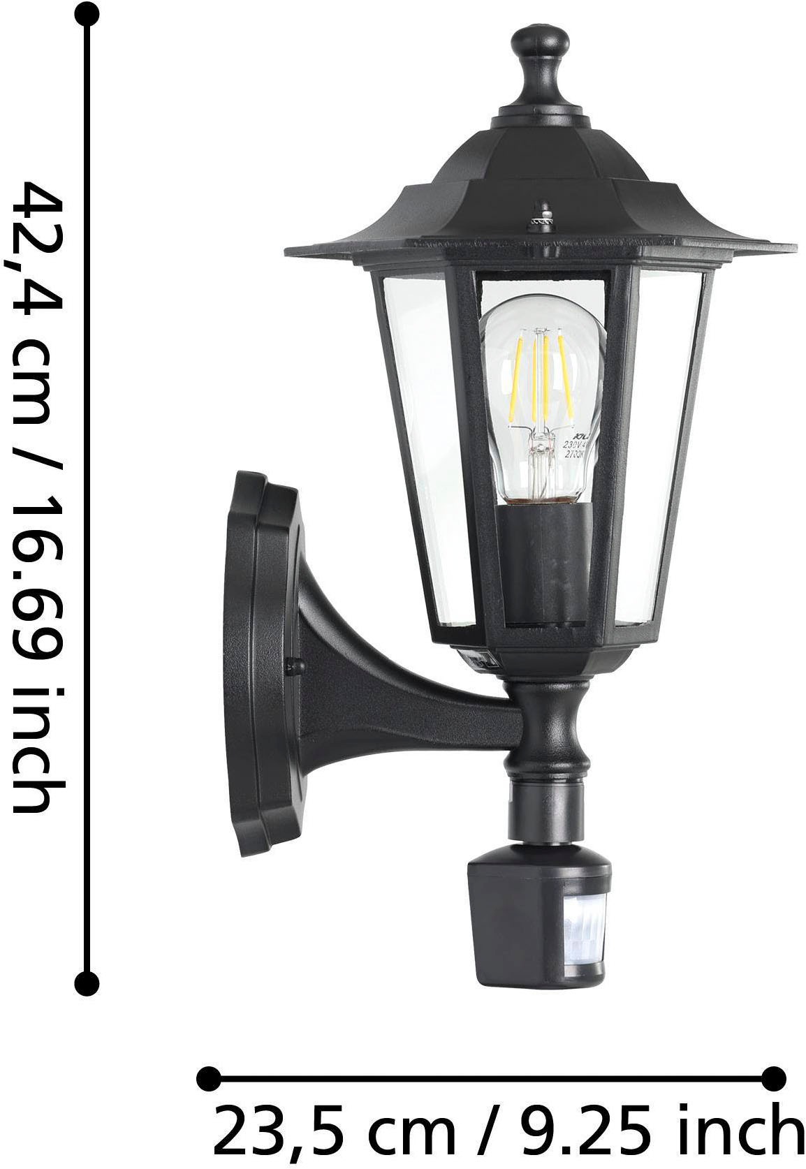 EGLO Wandleuchte »Laterna 4 Außen-Wandlampe, Außenleuchte, Aluguss und Glas, E27, IP44« E27 1 Stk. Wand-/Deckenleuchte - L16,5 x H36 x AL21,5 cm - schwarz - 1X60W exkl.