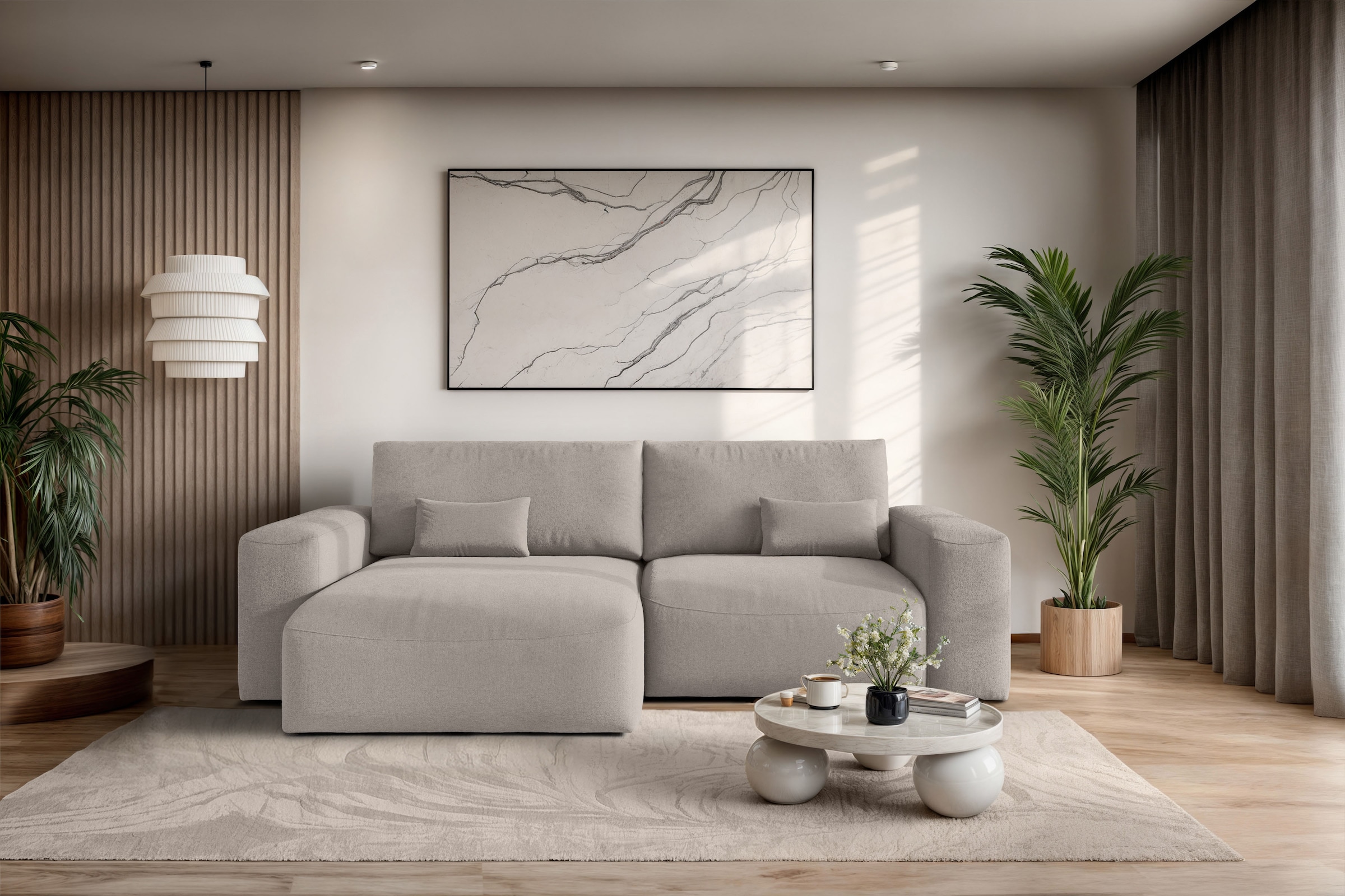 OTTO home Ecksofa »MATTS Schlafsofa mit Bettkasten, Maße B/T/H: 265/159/89 cm« L-Form mit Recamiere rechts oder links, hoher Sitzkomfort